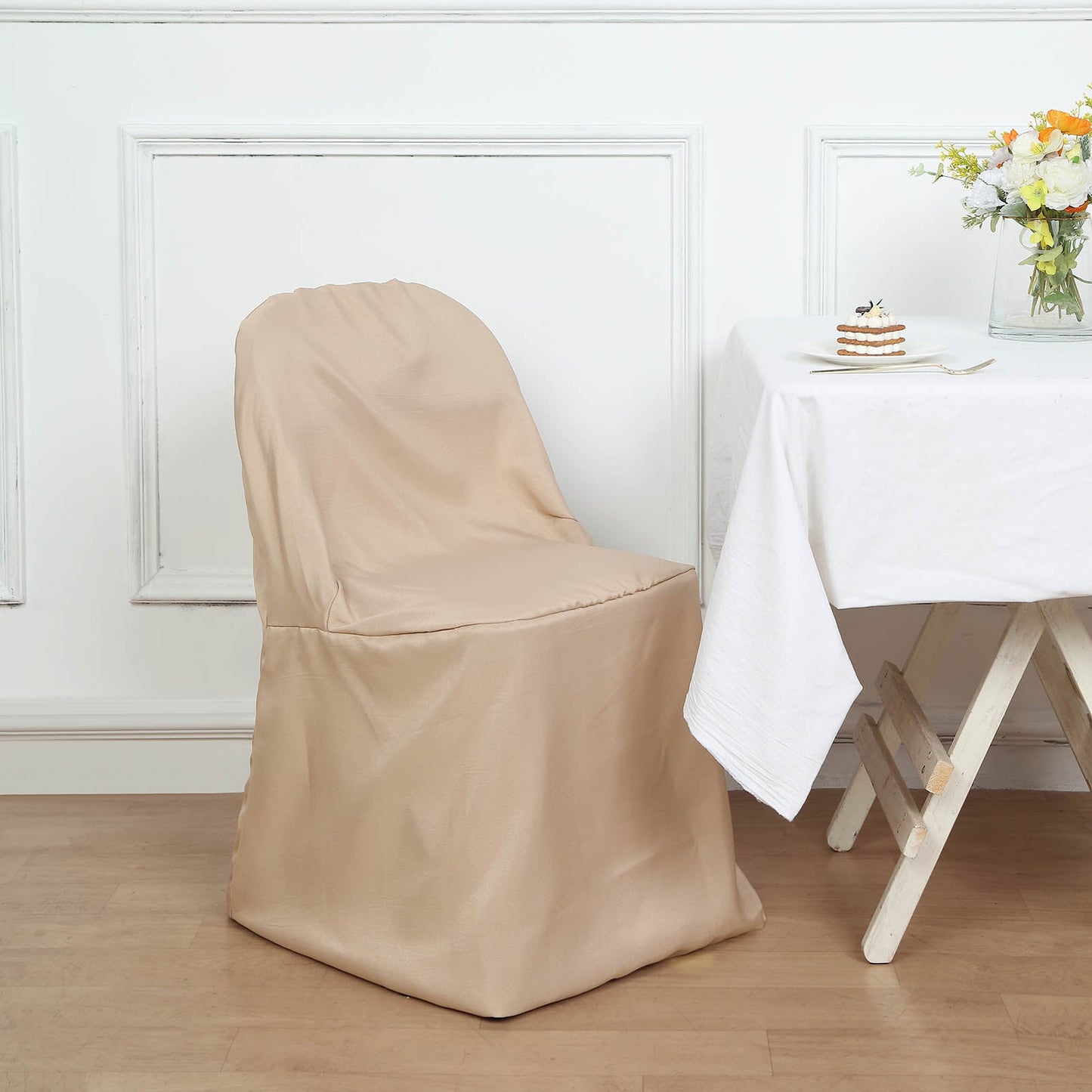 Nude Polyester Folding Round Chair Cover, Reusable Stain Resistant Chair Cover