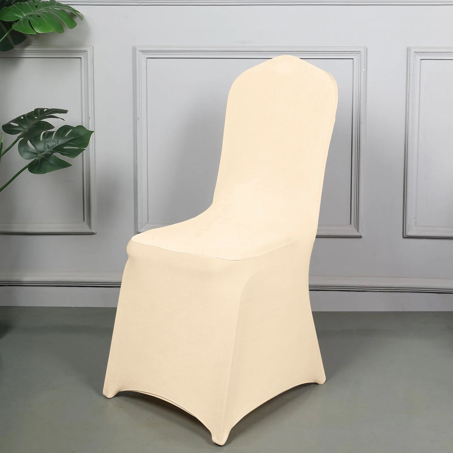 Beige Spandex Stretch Fitted Banquet Chair Cover - 160 GSM