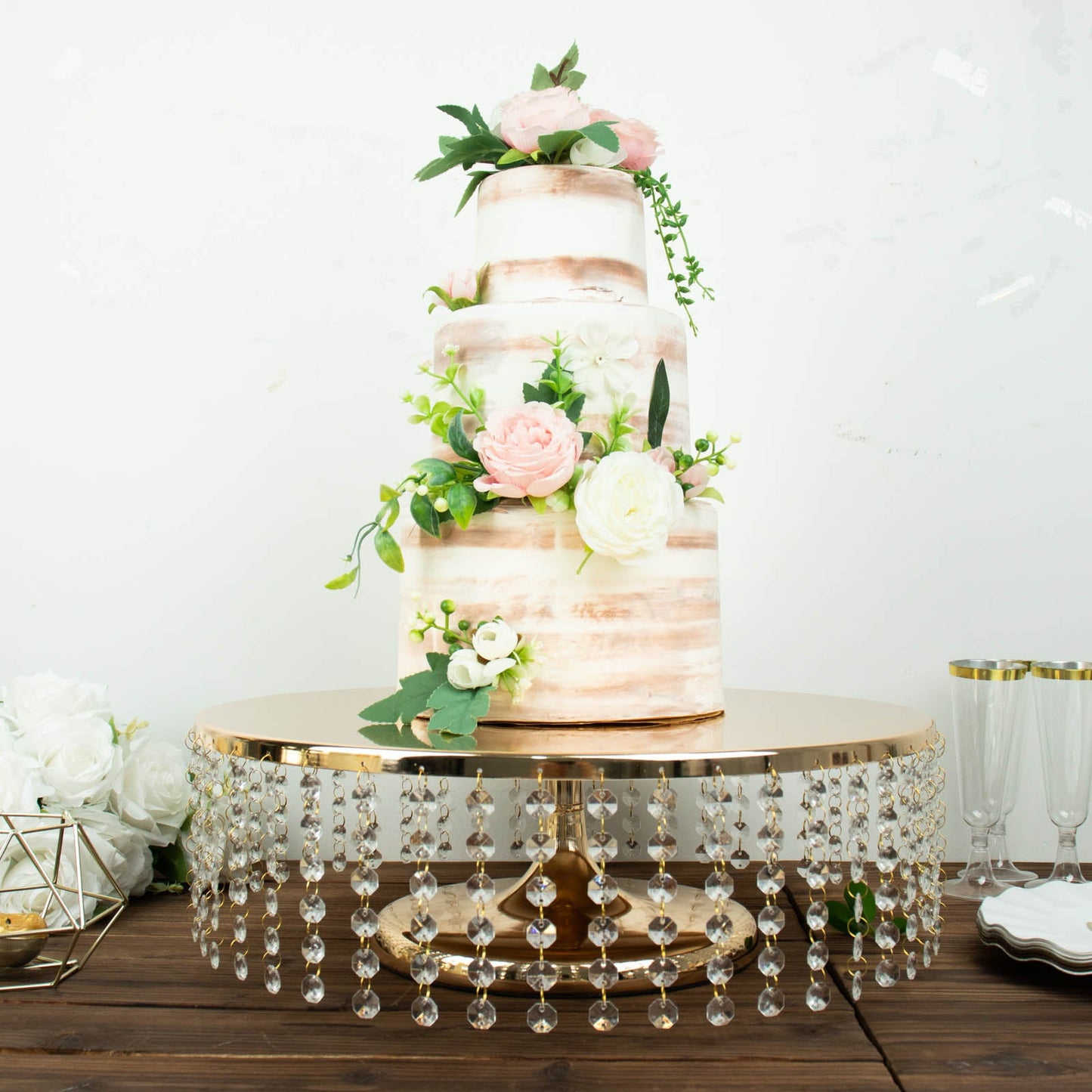 18" Round Gold Chandelier Cupcake Dessert Display Stand with Crystal Chains