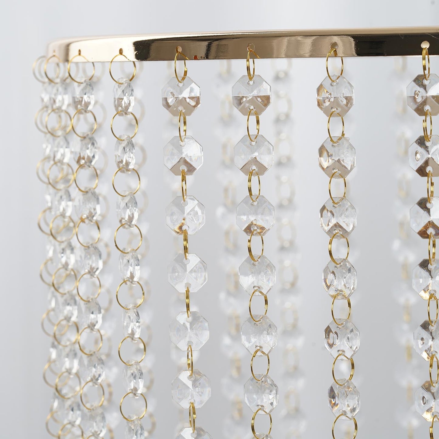 14" Round 8" Tall Metallic Gold Cake Stand, Cupcake Dessert Pedestal With Crystal Chains