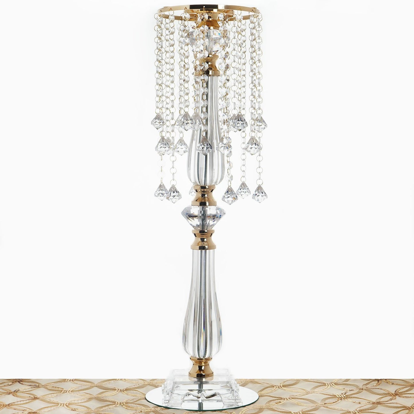 28inch Gold Acrylic Crystal Chain Flower Diamond Pendant Chandelier Stand - Short Strand