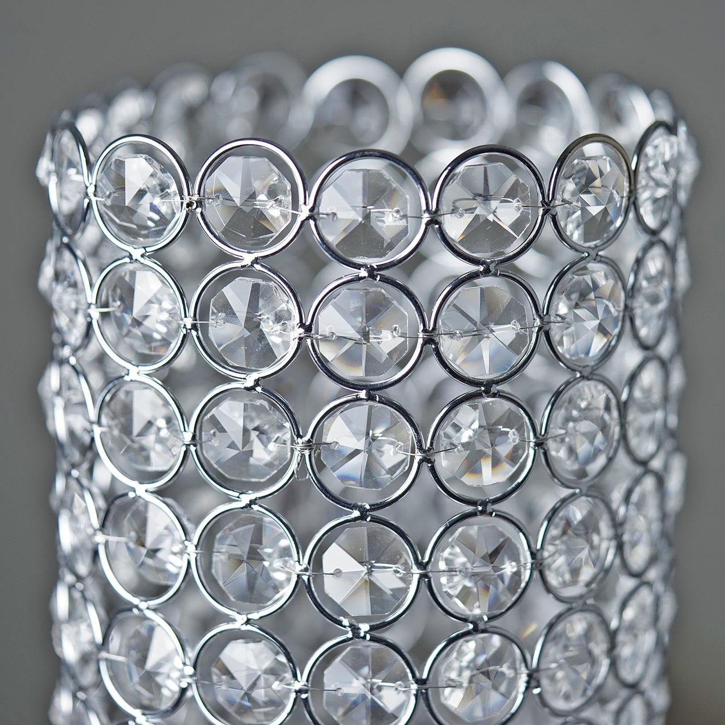 Pillar Candle Holder Stand In Silver Metal Full Crystal Beaded 16 Inch Tall