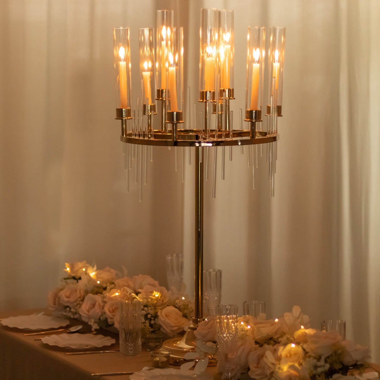 40inch Gold 9 Arm Round Cluster Taper Candelabra Table Centerpiece With Drip Accents