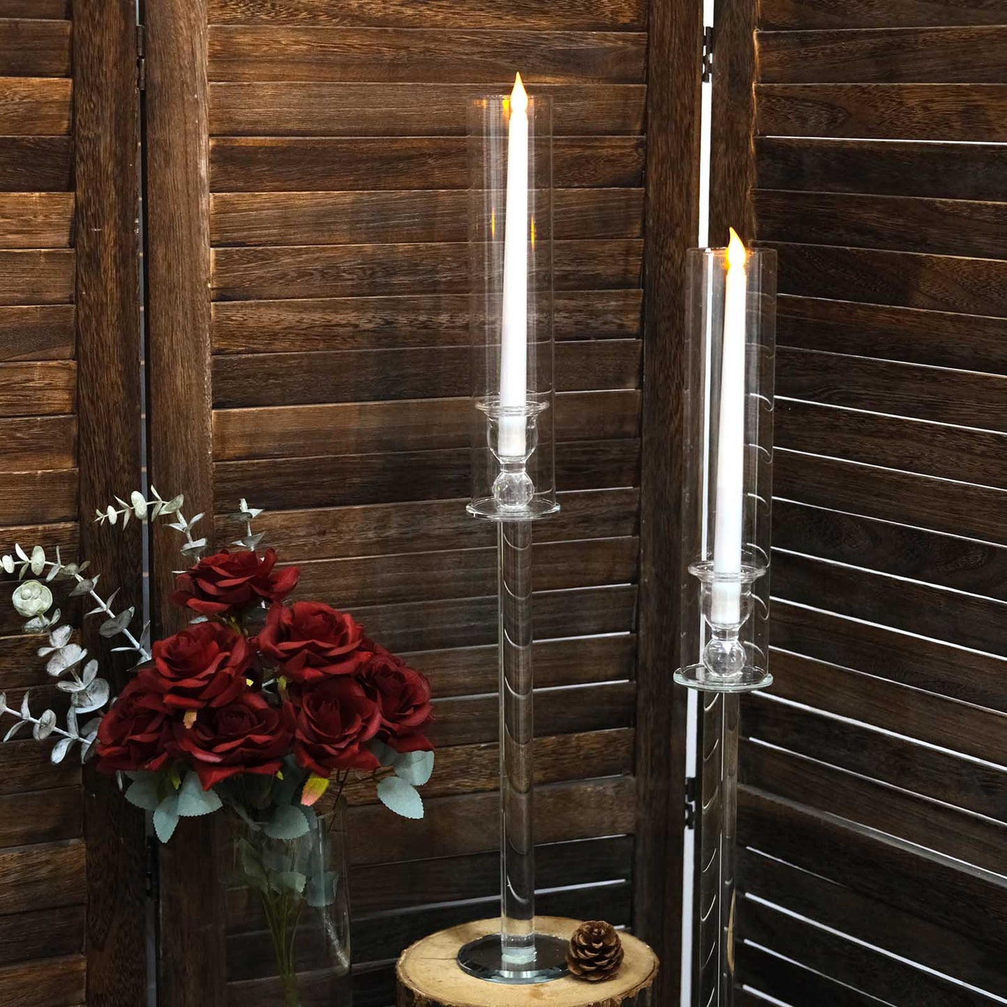 26 Inch Clear Glass Hurricane Candle Holders With Taper And Cylinder Chimney Tubes