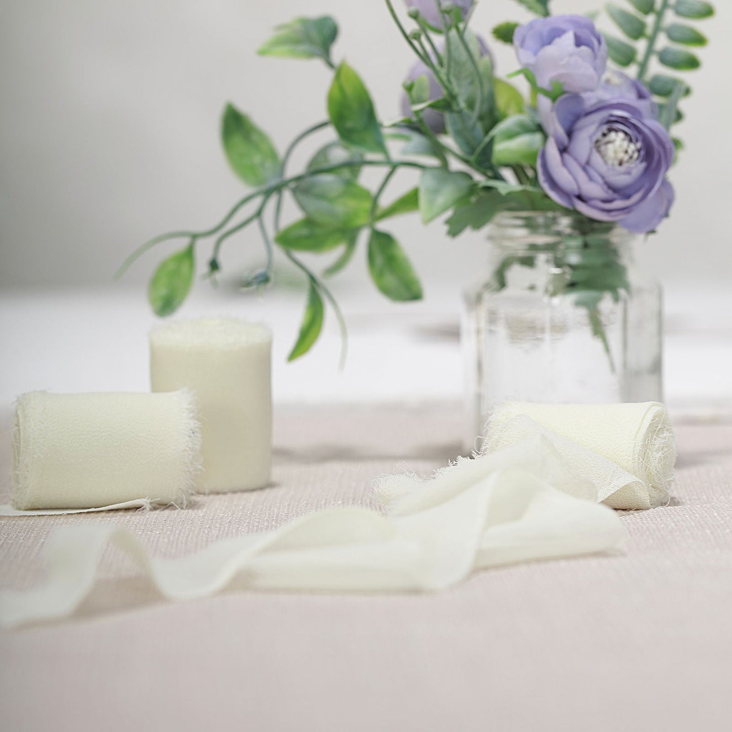 Ivory chiffon ribbon rolls for bouquets and gift wrapping.