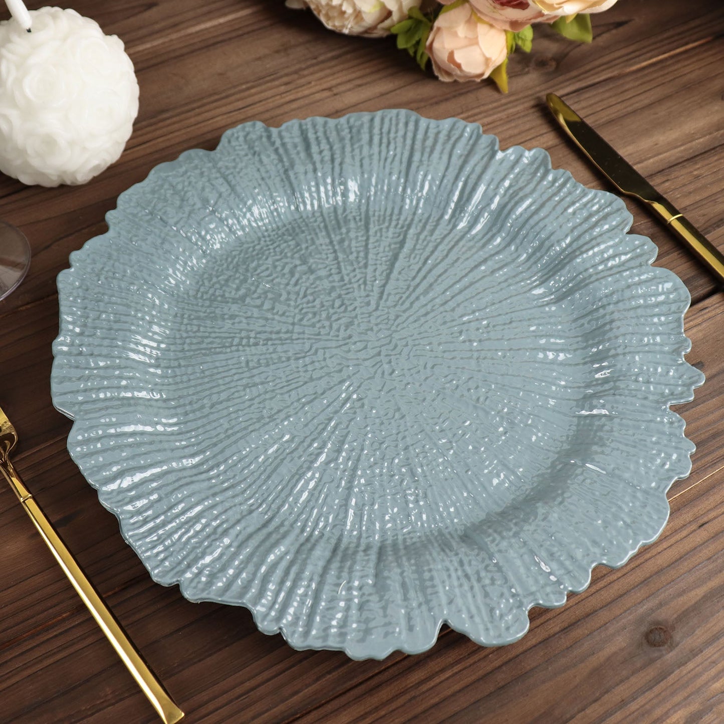 Acrylic Plastic 13 Inch Reef Charger Plates Round Dusty Blue Pack Of 6