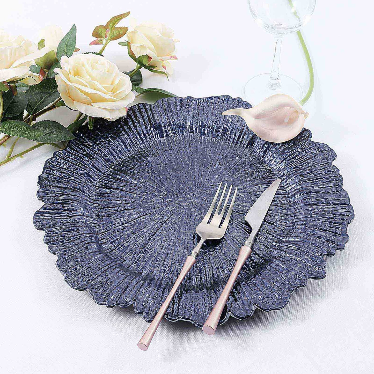 Round Reef 13 Inch Acrylic Plastic Charger Plates in Navy Blue 6 Pack