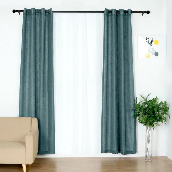Handmade 52 Inch x 108 Inch Faux Linen Blue Curtains With Chrome Grommets