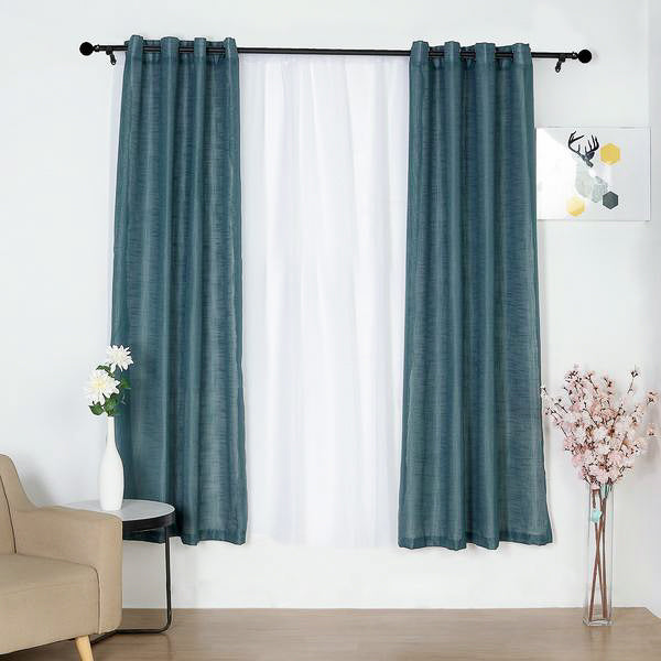 Faux Linen Curtains In Blue 2 Pack 52 Inch x 84 Inch With Chrome Grommets