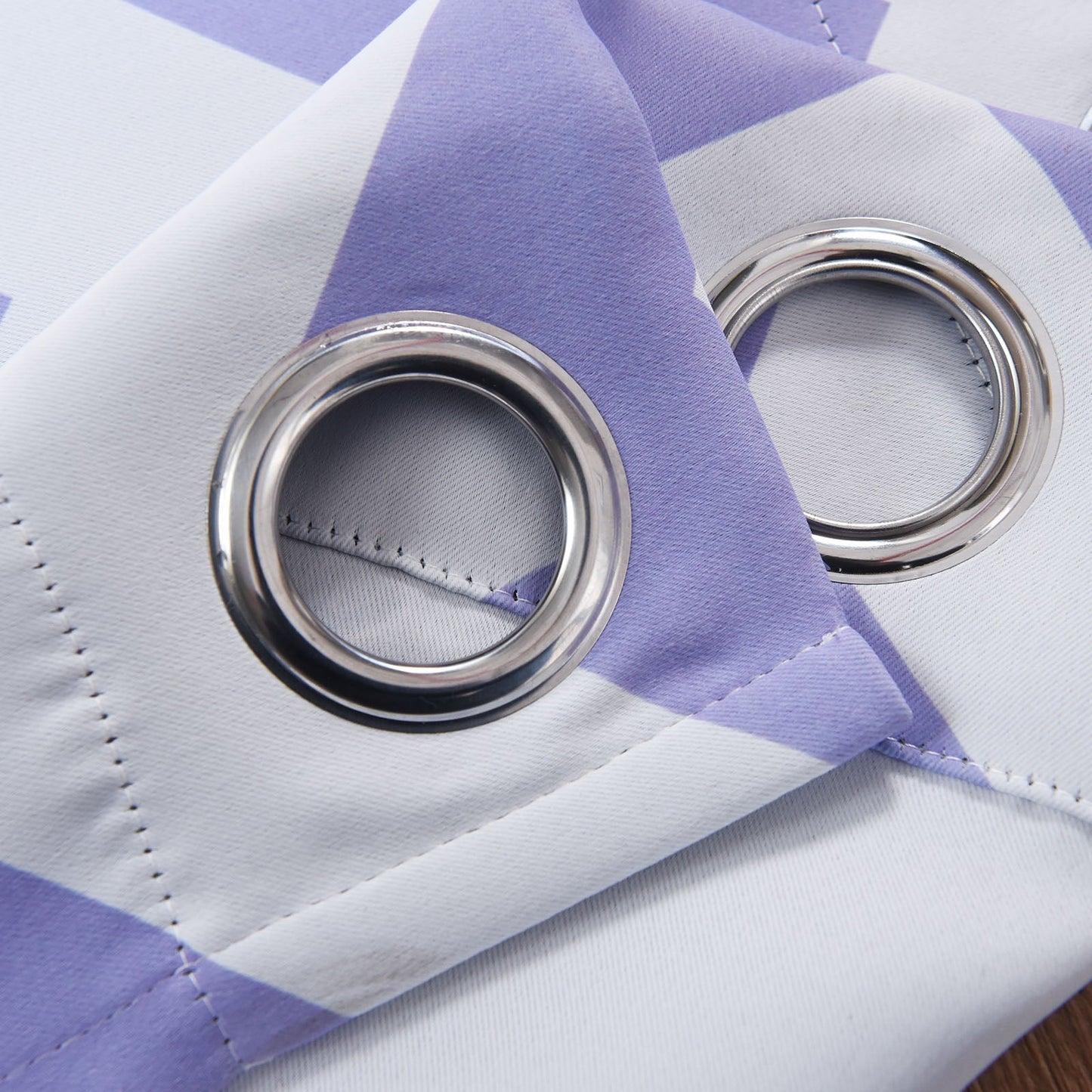 Room Darkening Blackout White & Lavender Chevron Print Curtain Panel With Chrome Grommet 52 Inch x 96 Inch