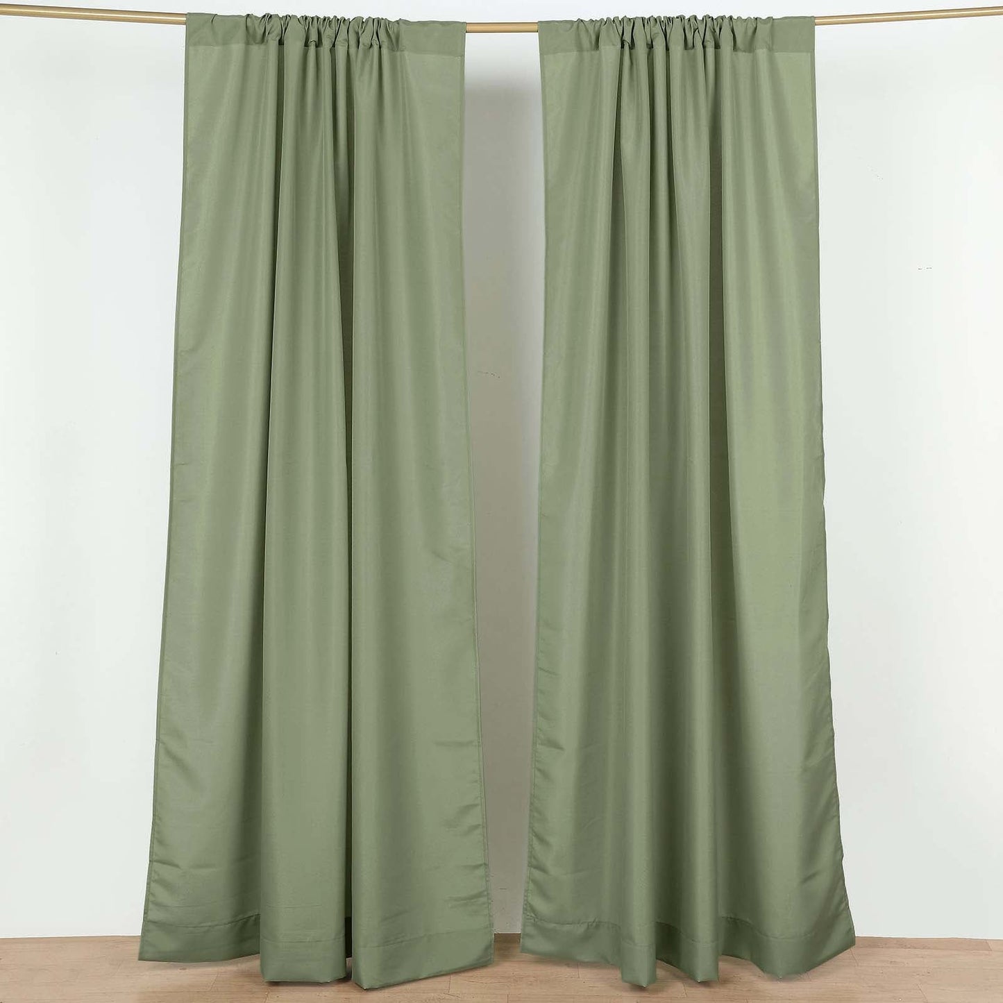 Dusty sage green polyester backdrop drape curtains set.