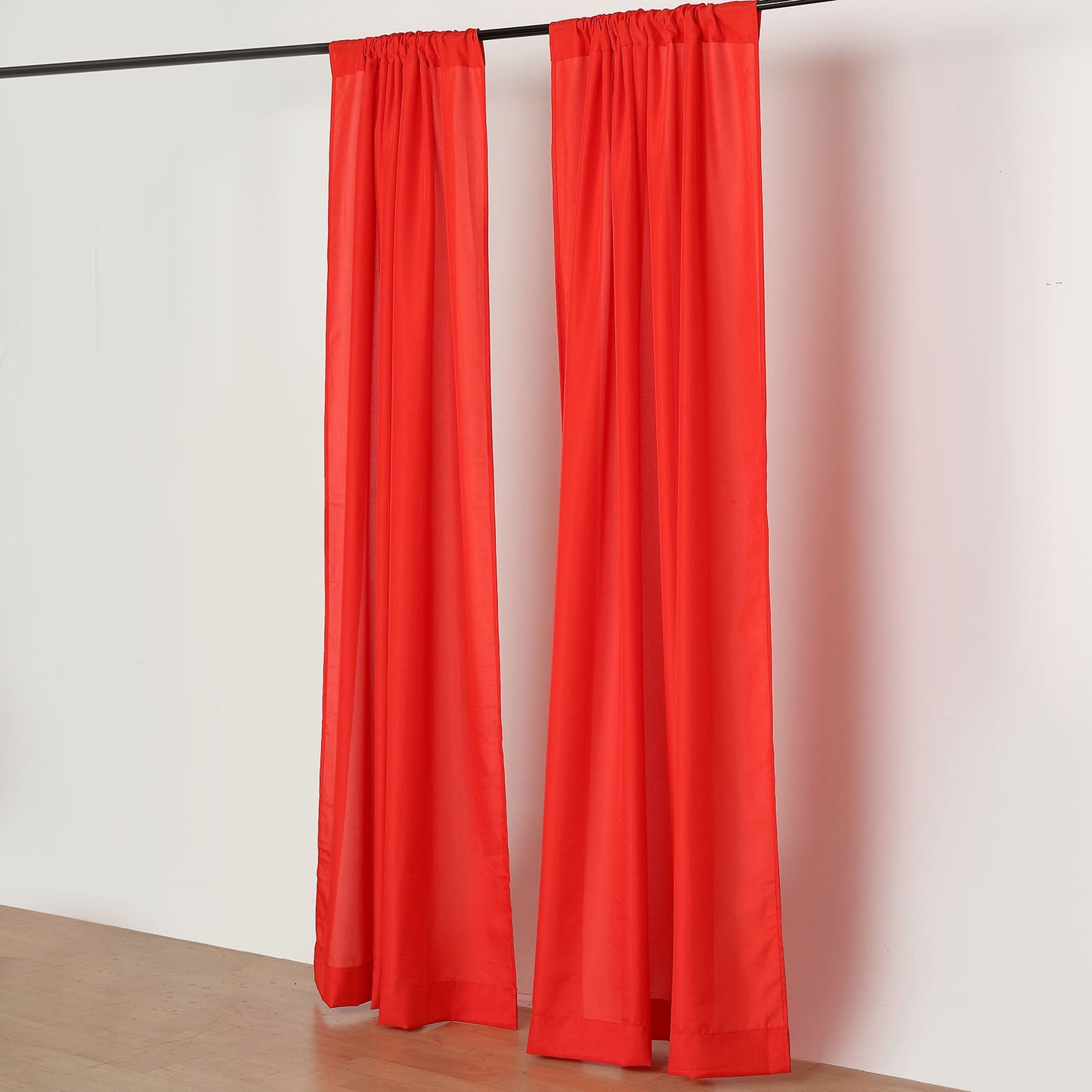 Red polyester backdrop drape curtains with rod pockets, 5ftx8ft, event divider panels.