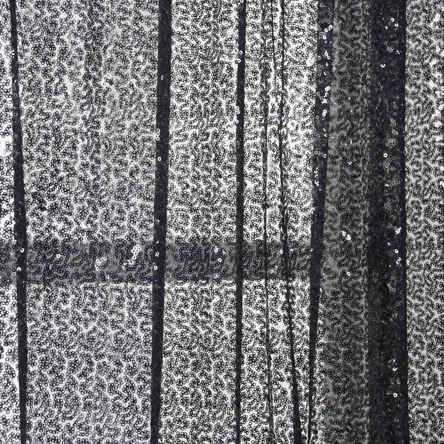Black sequin curtains with rod pocket, window treatment panels.