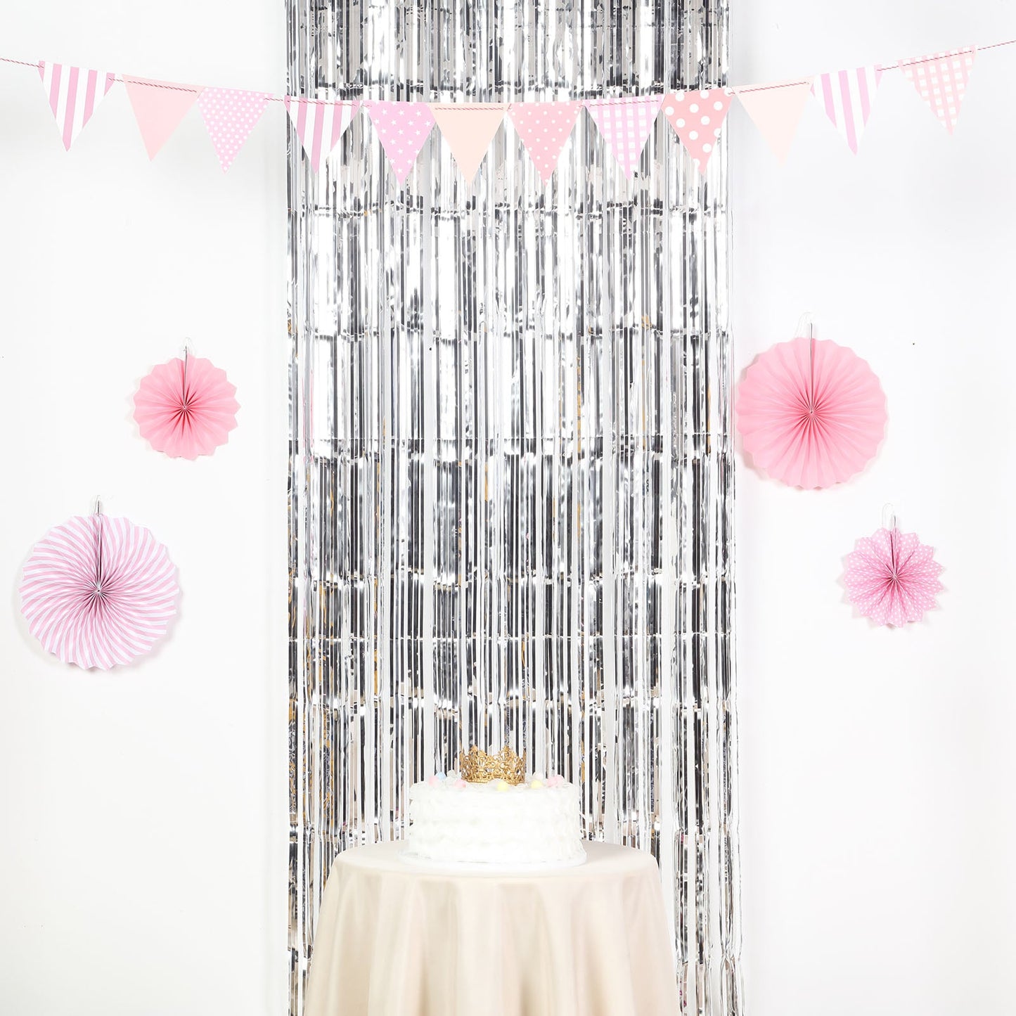 8 Feet Tinsel Foil Fringe Curtain Backdrop In Metallic Silver
