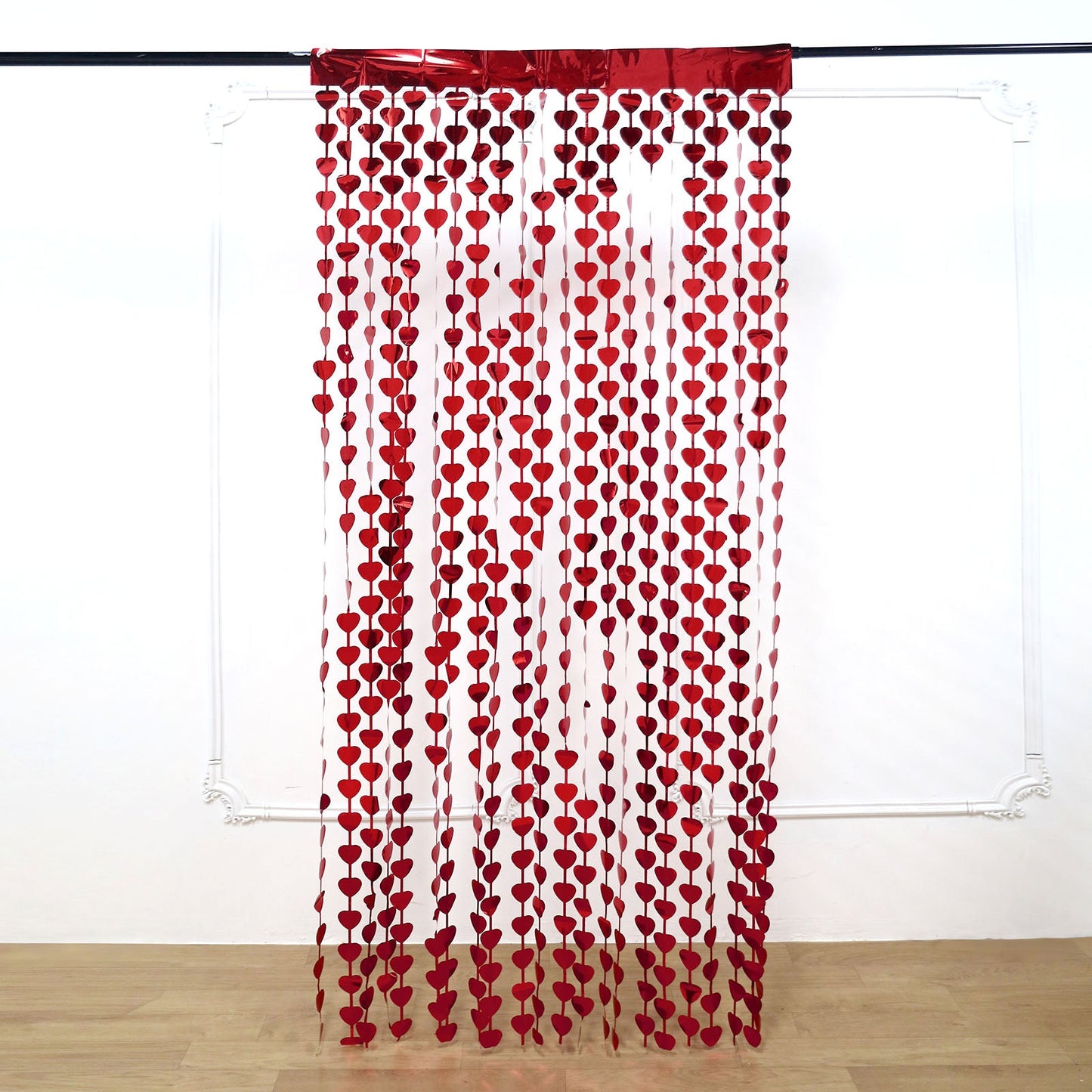 Red Heart Chain Foil Fringe Curtain Party Backdrop, Metallic Red Tinsel Streamer Party Decor - Door Window Foil Curtain - 3ftx6.5ft