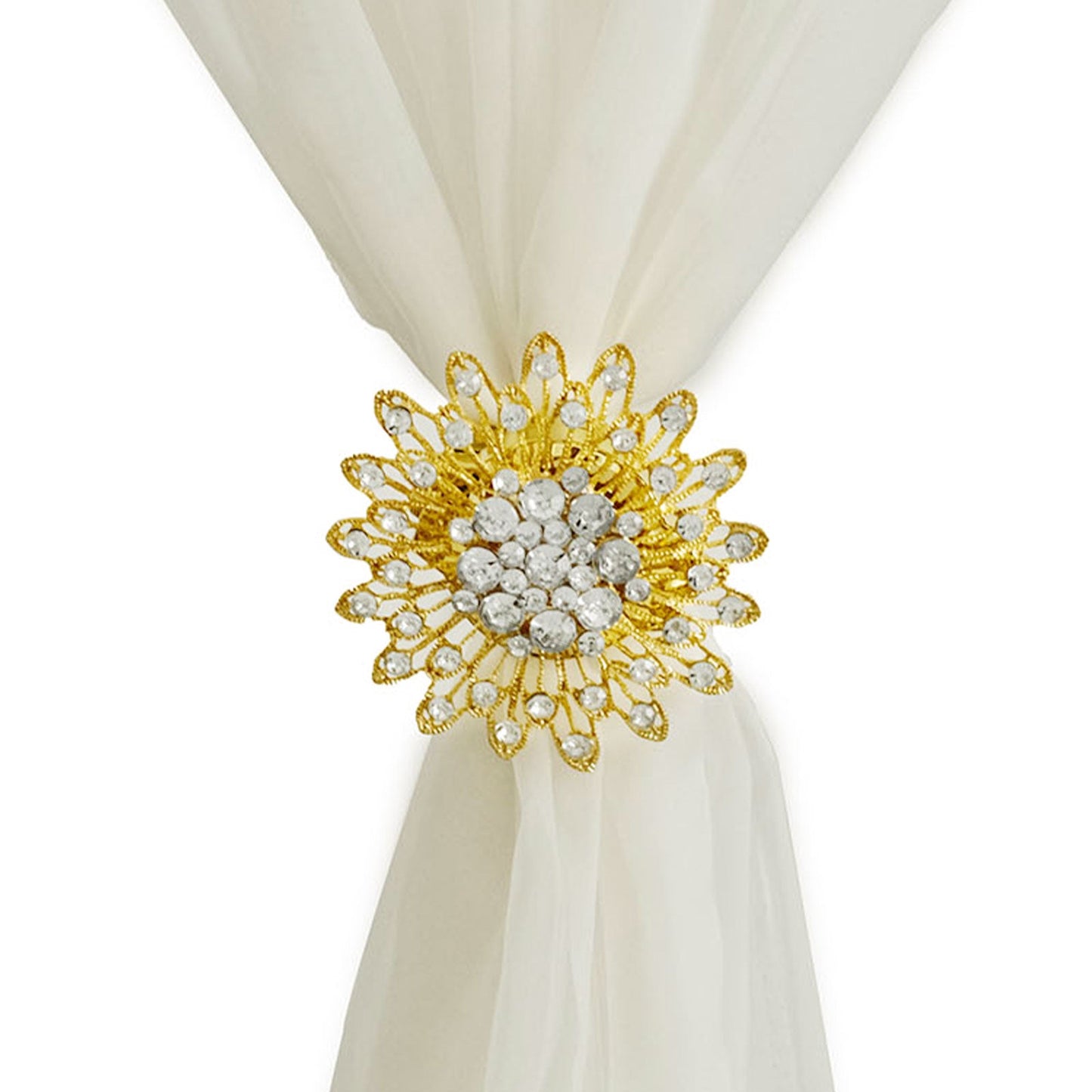 4 Inch Gold Magnetic Crystal Flower Curtain Tie Backs Pack of 2