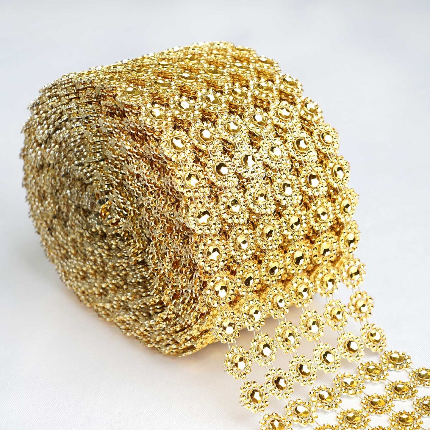 Gold Fleur Diamond Rhinestone Ribbon Wrap 4 Inch x 10 Yard In Size