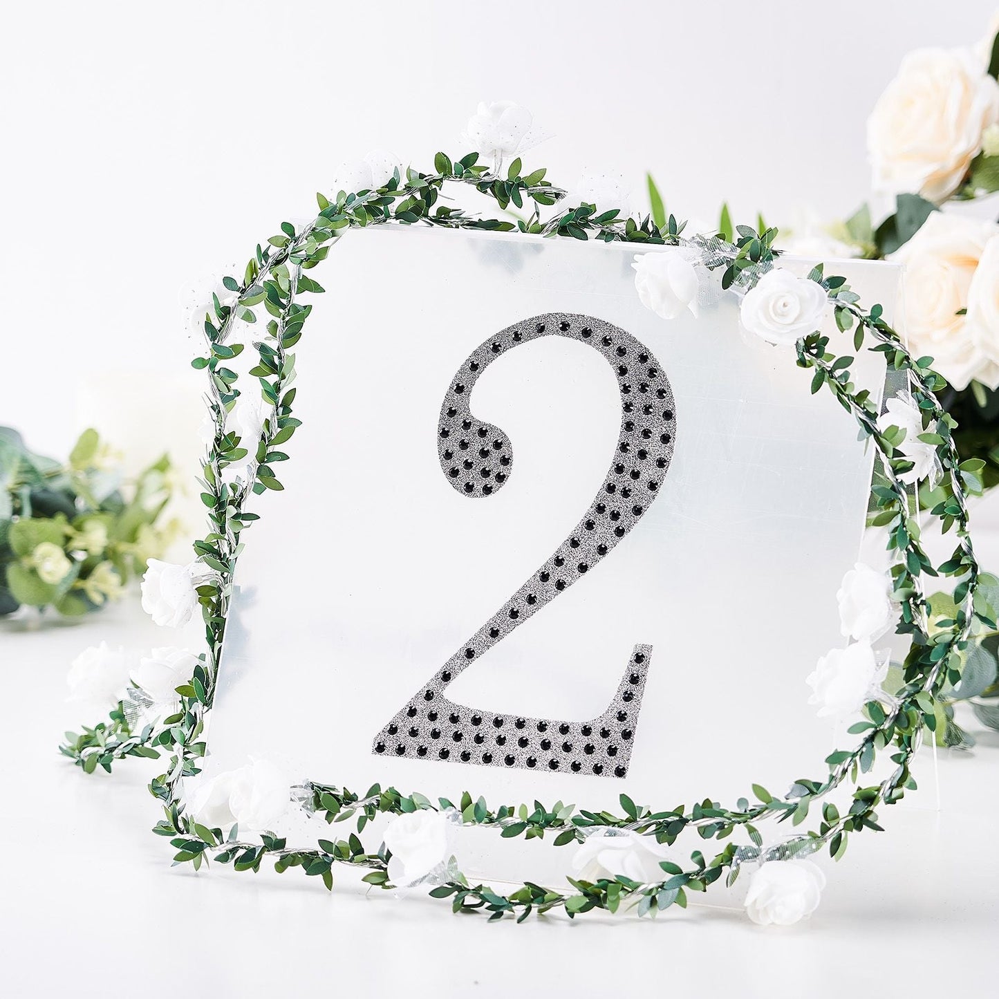 Black decorative rhinestone number "2" sticker for DIY crafts.
