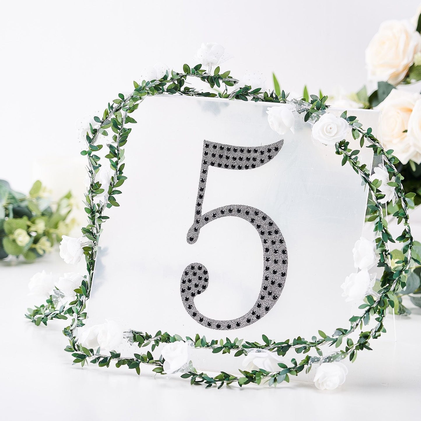 Black decorative rhinestone number 5 sticker for DIY crafts.