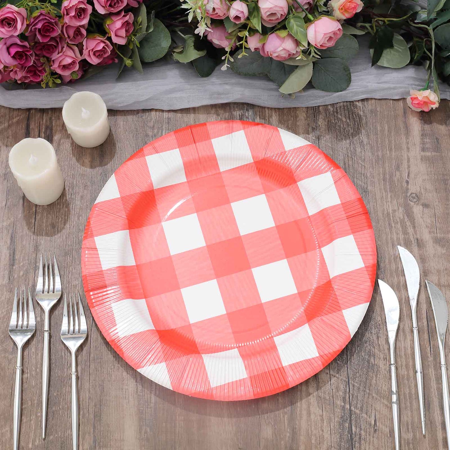 Red & White Paper Charger Plates 13 Inch Size Checkered