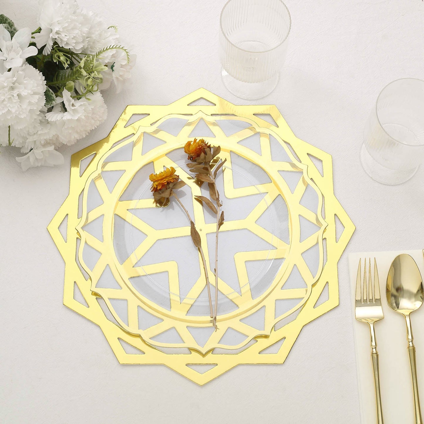 6 Pack | 13inch Metallic Gold Foil Laser Cut Geometric Star Placemats