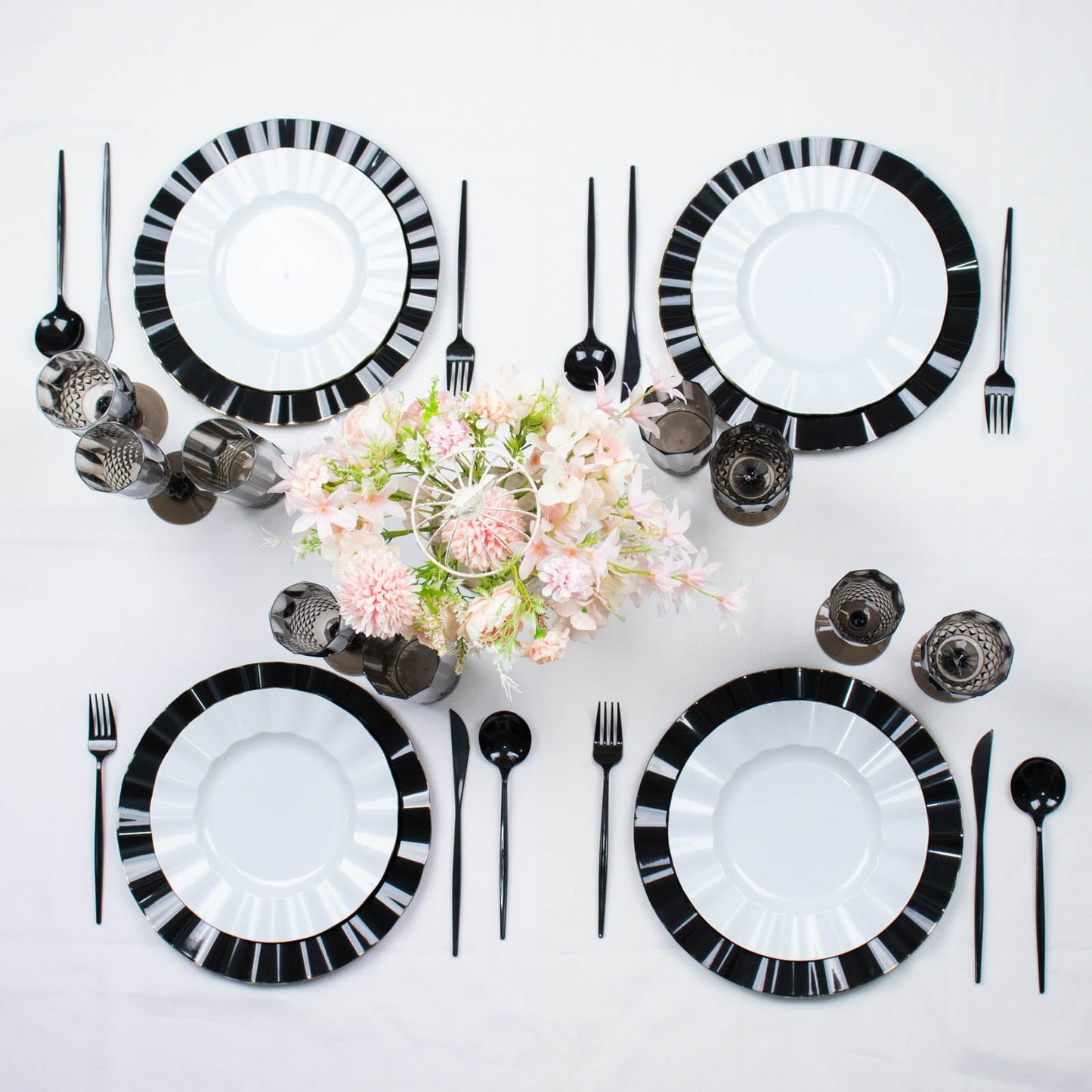 6 Pack | 8oz Black Crystal Cut Reusable Plastic Champagne Glasses