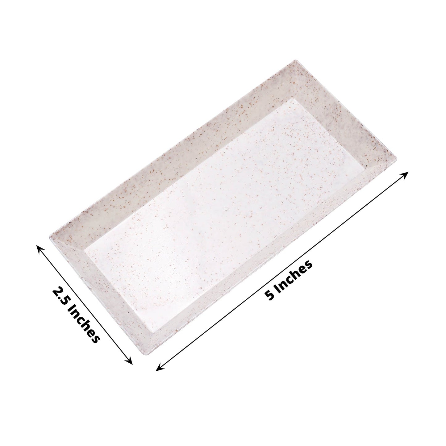 Biodegradable mini rectangular dessert plate in beige wheat straw fiber.