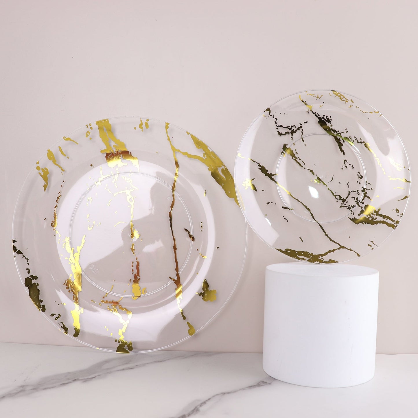 Gold and clear marble appetizer salad plates, 8 inches, 10 pack.