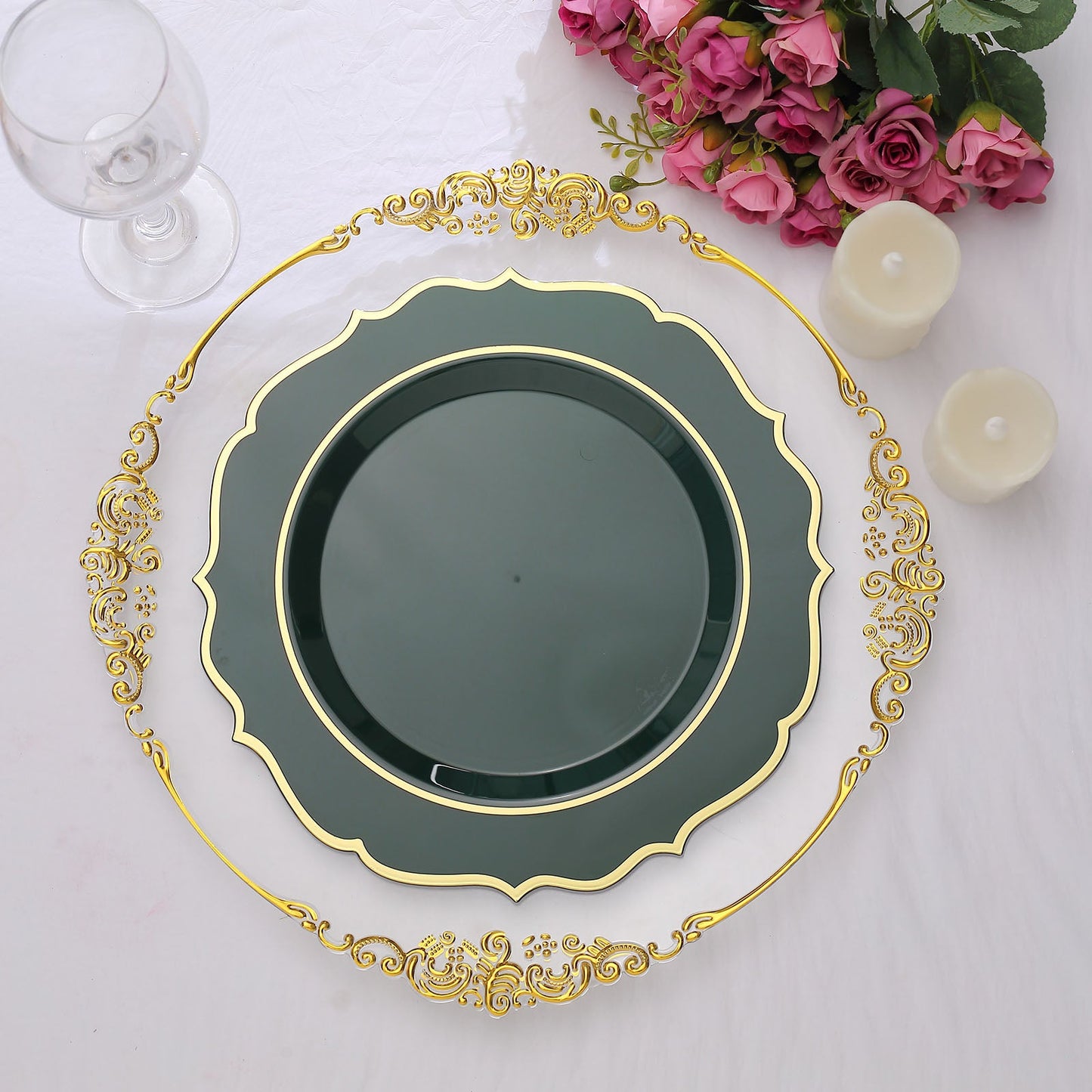 Hunter Emerald Green Round Plates With Gold Rim 10 Pack