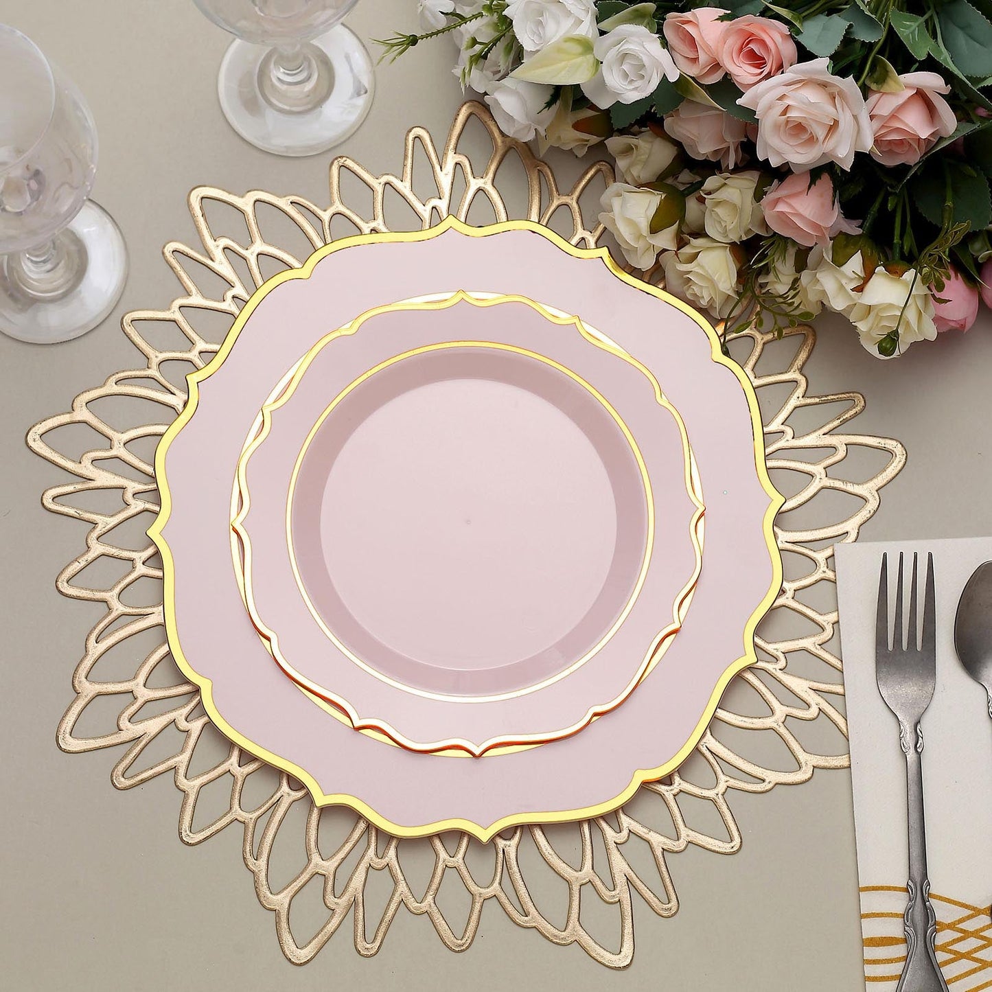 Rose Gold Plastic Plates For Salad 8 Inch