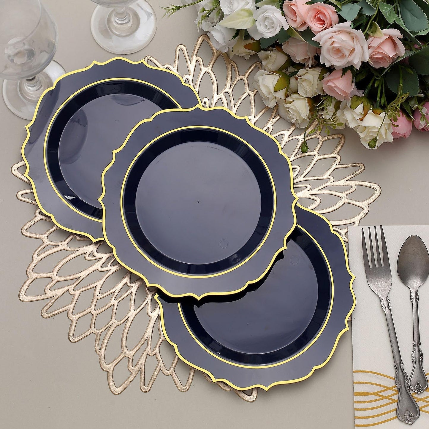 8 Inch Gold Scalloped Rim Plates