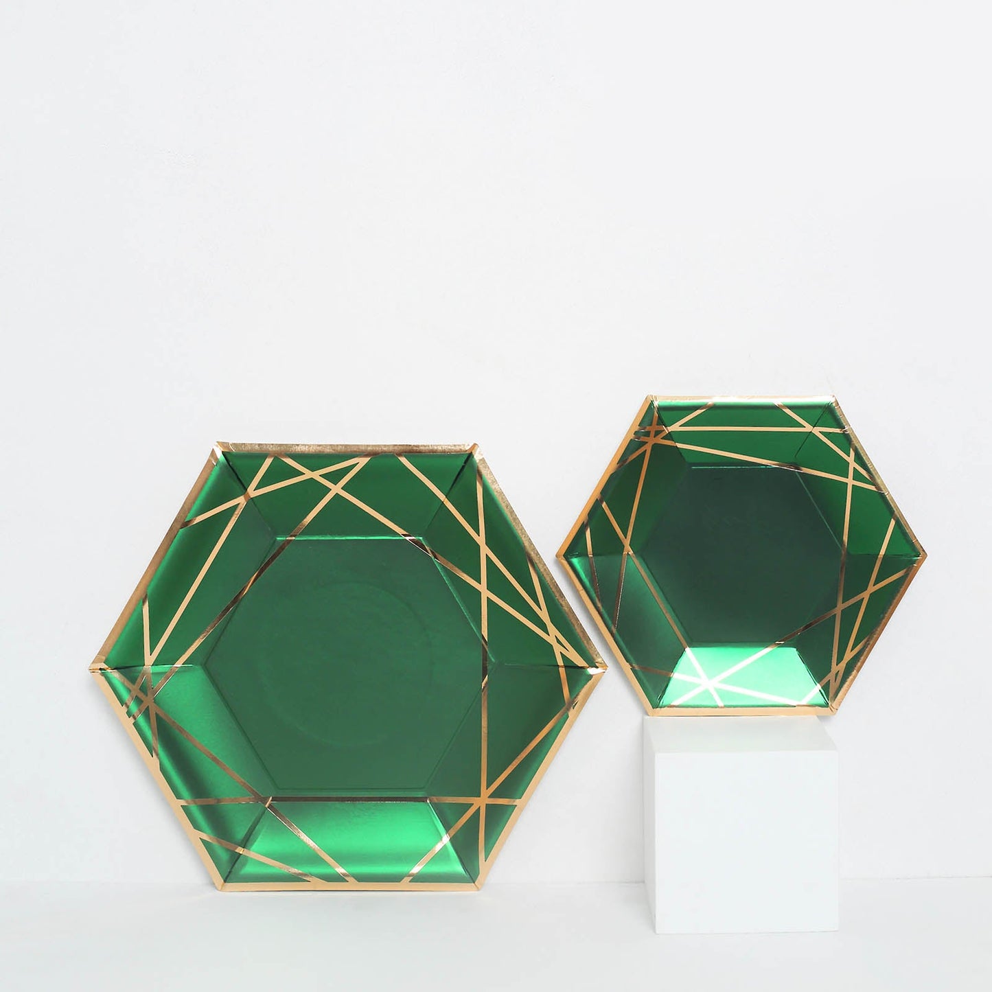 25 Pack | 7inch Hunter Emerald Green/Gold Hexagon Dessert Appetizer Paper Plates