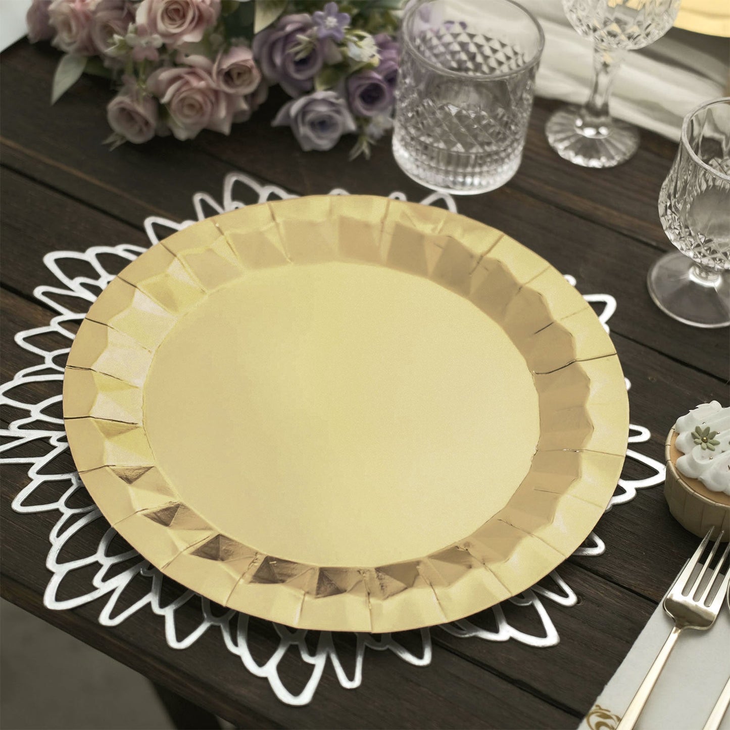Geometric Prism Design 12 Inch Gold Paper Charger Plate