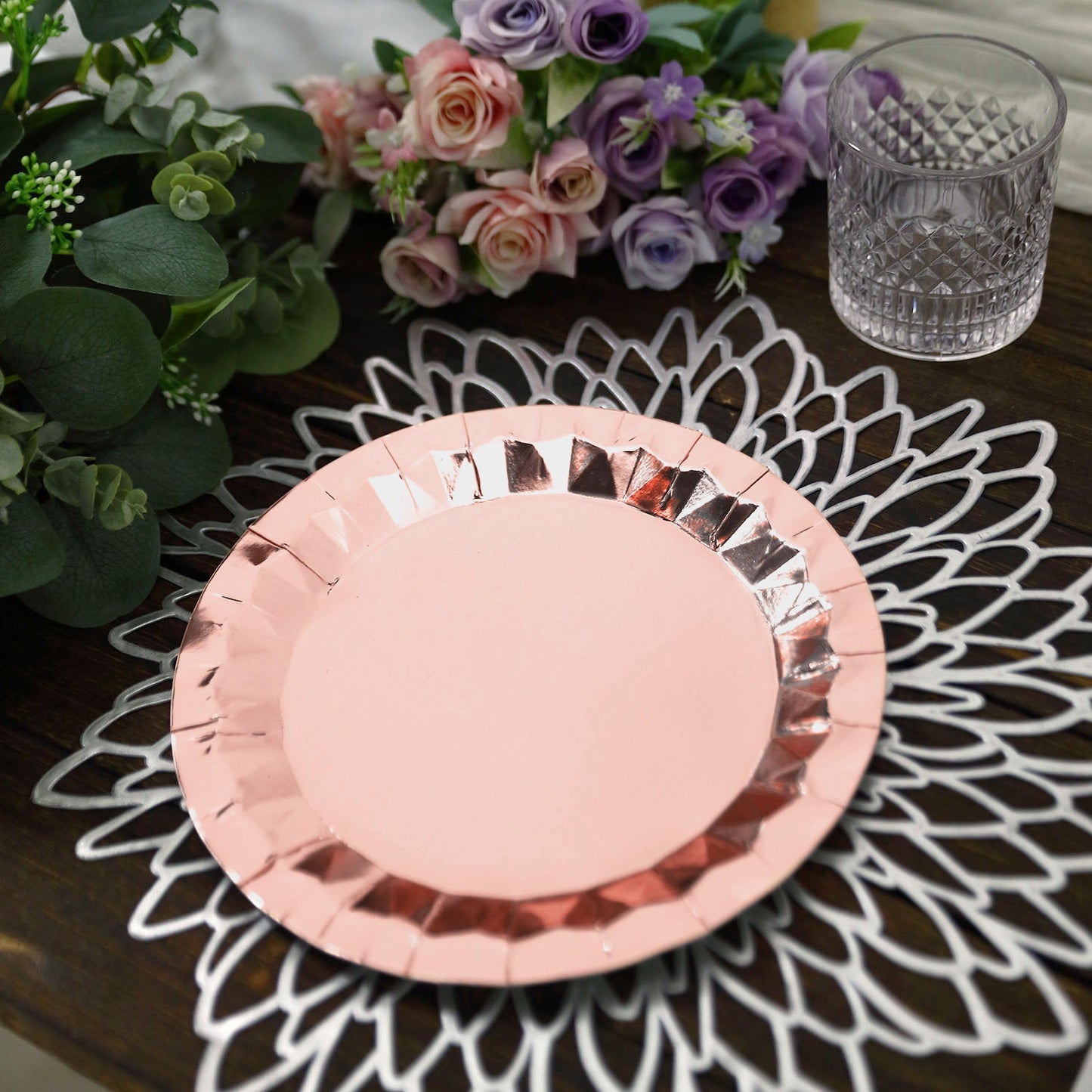 Geometric Prism Design 9 Inch Rose Gold Paper Dinner Plate