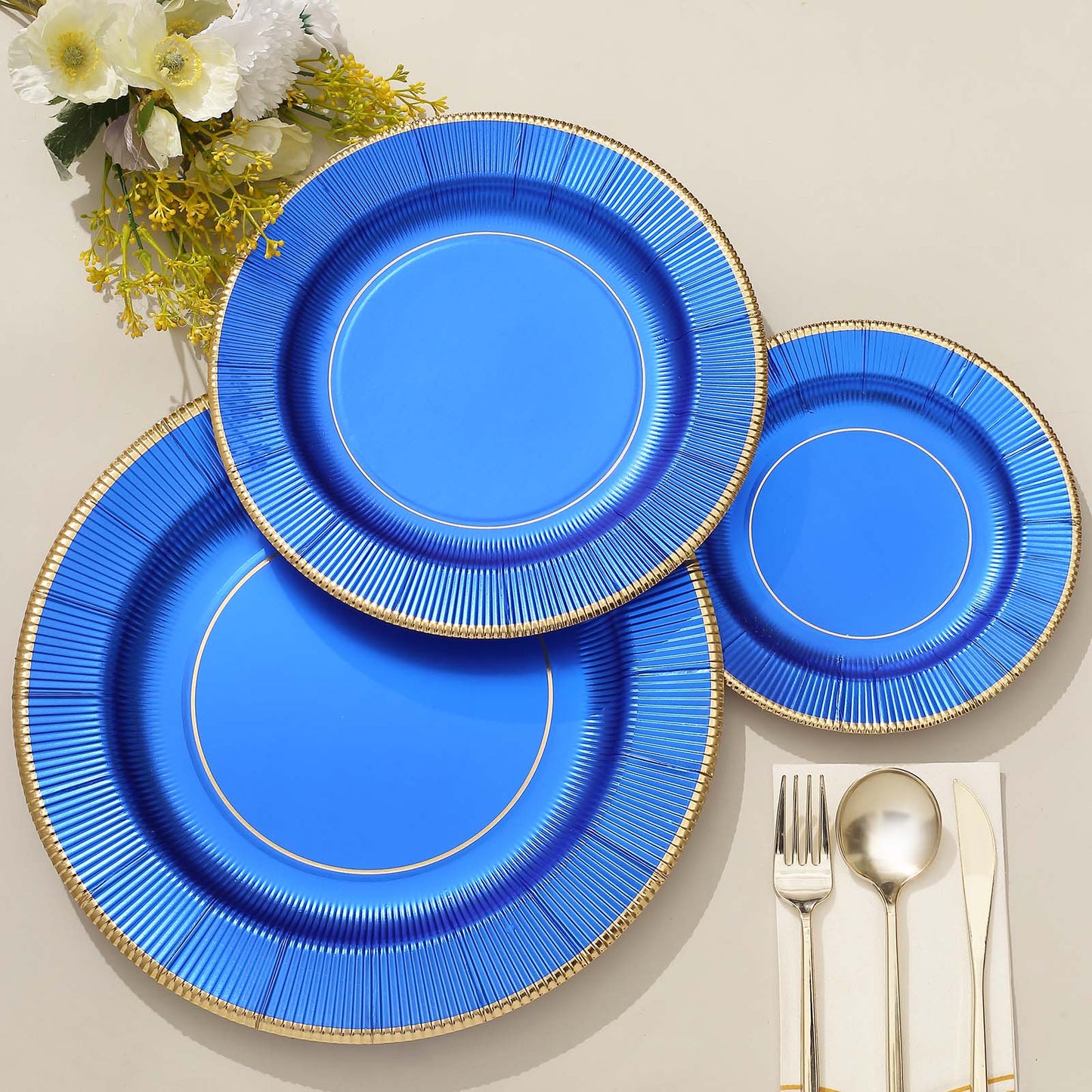 Gold Rimmed Royal Blue 10 Inch Plates 25 Pack Sunray