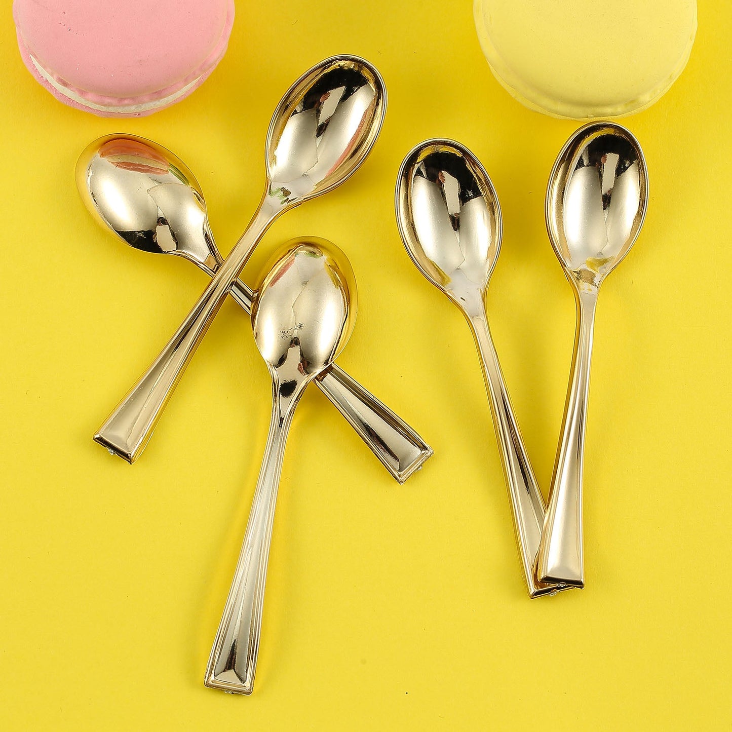 Heavy Duty 4 Inch Plastic Gold Mini Dessert Disposable Spoons Pack of 24