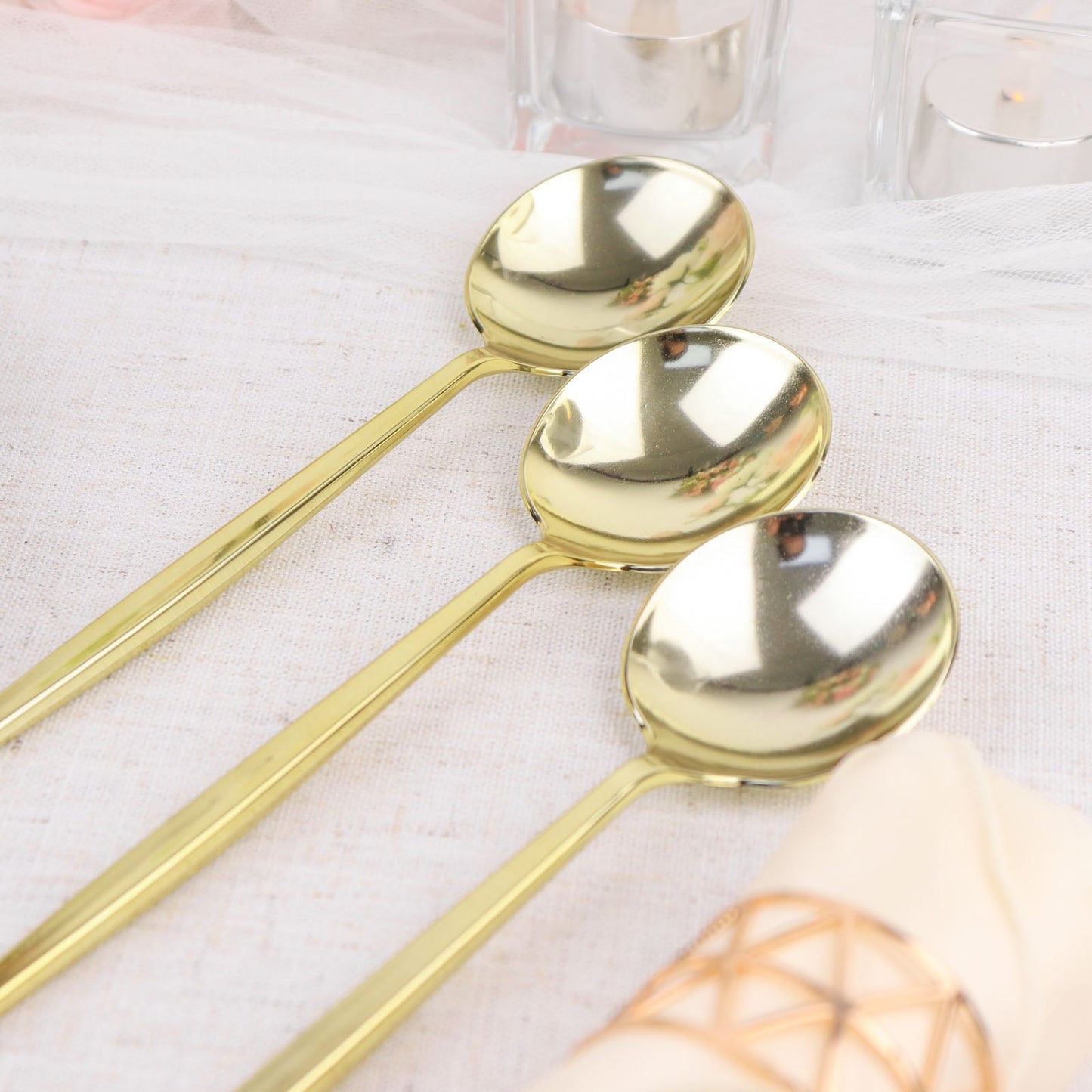 24 Pack of 8 Inch Heavy Duty Disposable Modern Silverware Spoons Flatware Cutlery Glossy Gold Premium