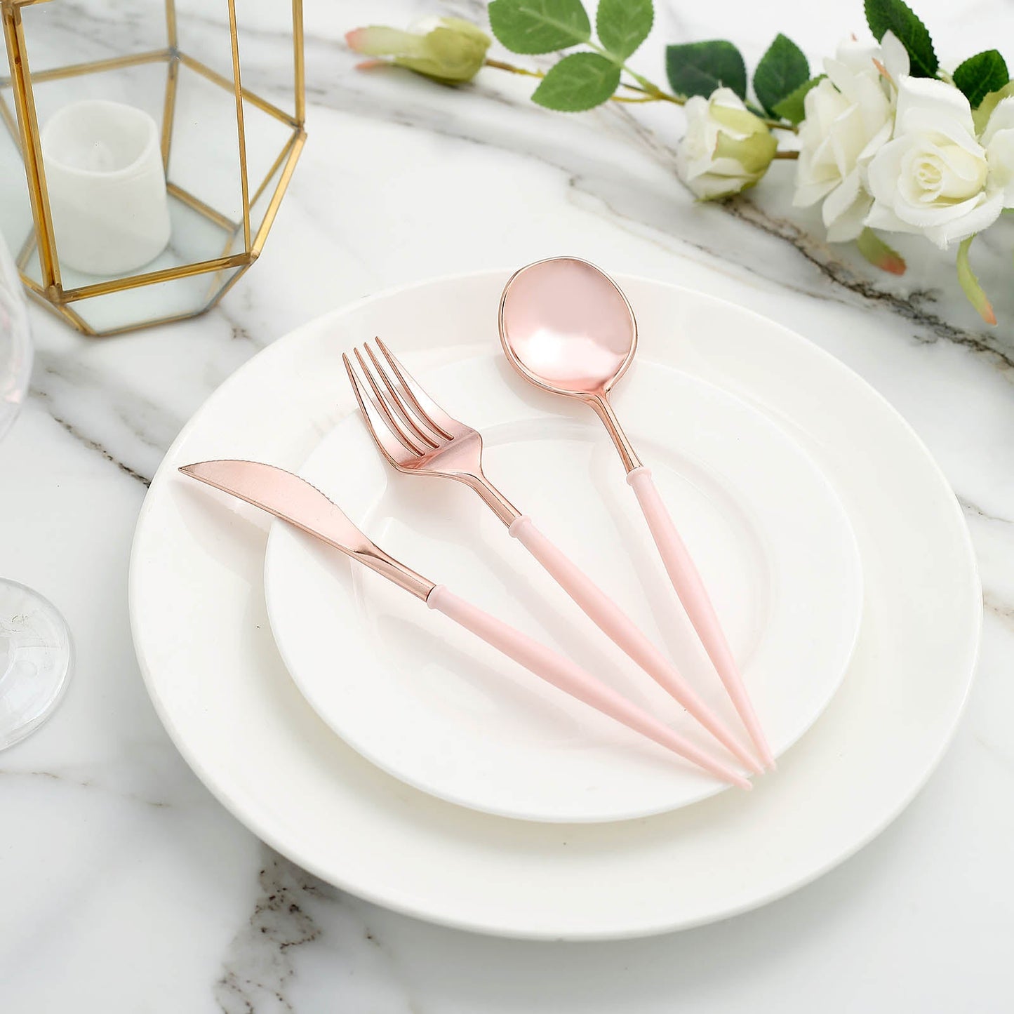 Heavy Duty 8 Inch Plastic Silverware With Rose Gold Blush Handles