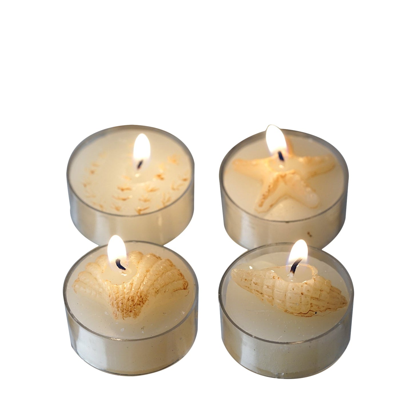 4 Pack | Gift Wrapped Island Sea Shell Tea Light Candle Wedding Favors With Thank You Tag