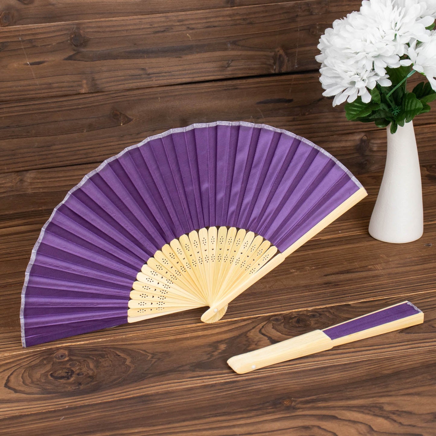 5 Pack | Purple Asian Silk Folding Fans