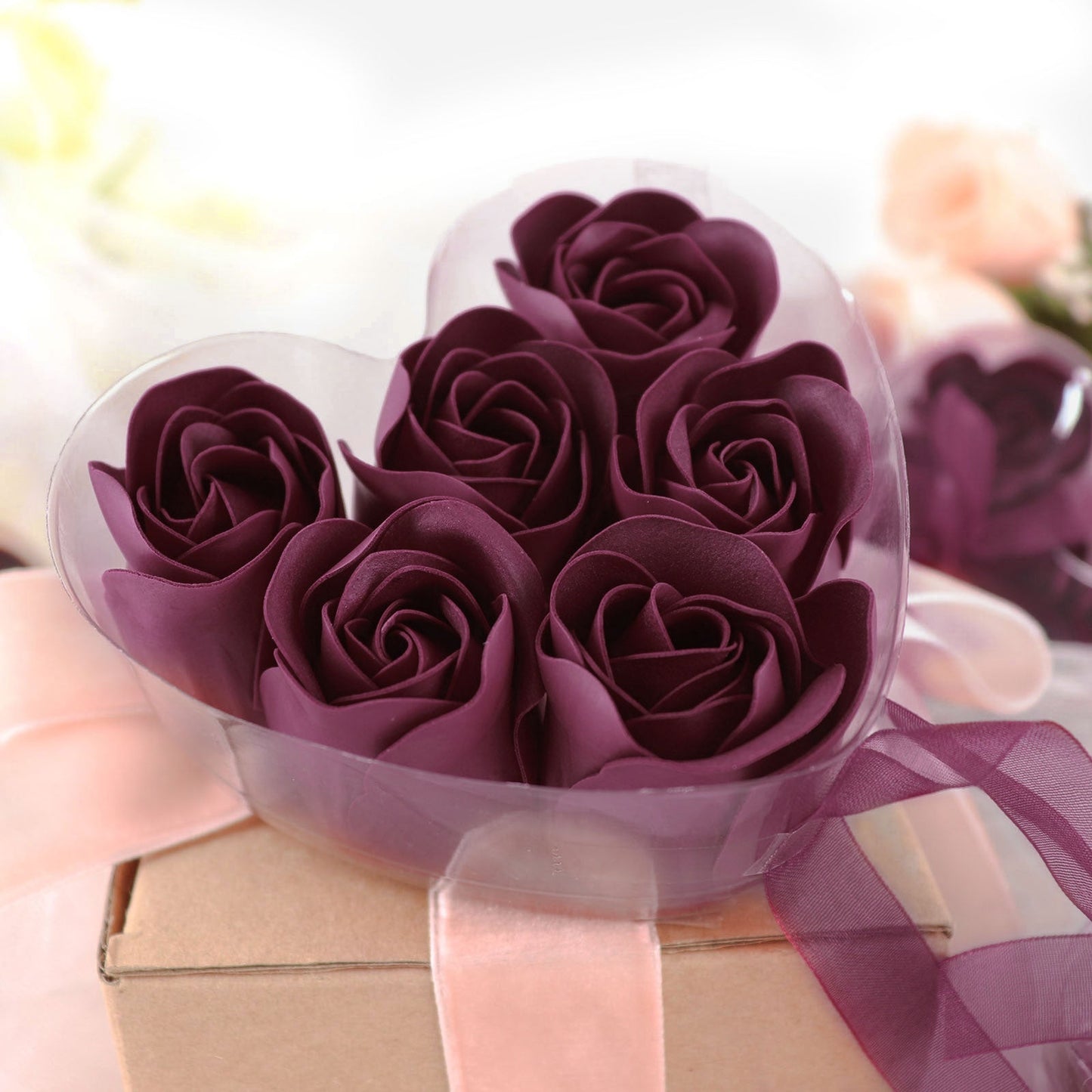 Scented Burgundy Heart Shaped Rose Soap Party Favors 24 Pieces With Gift Boxes & Ribbon 4 Pack