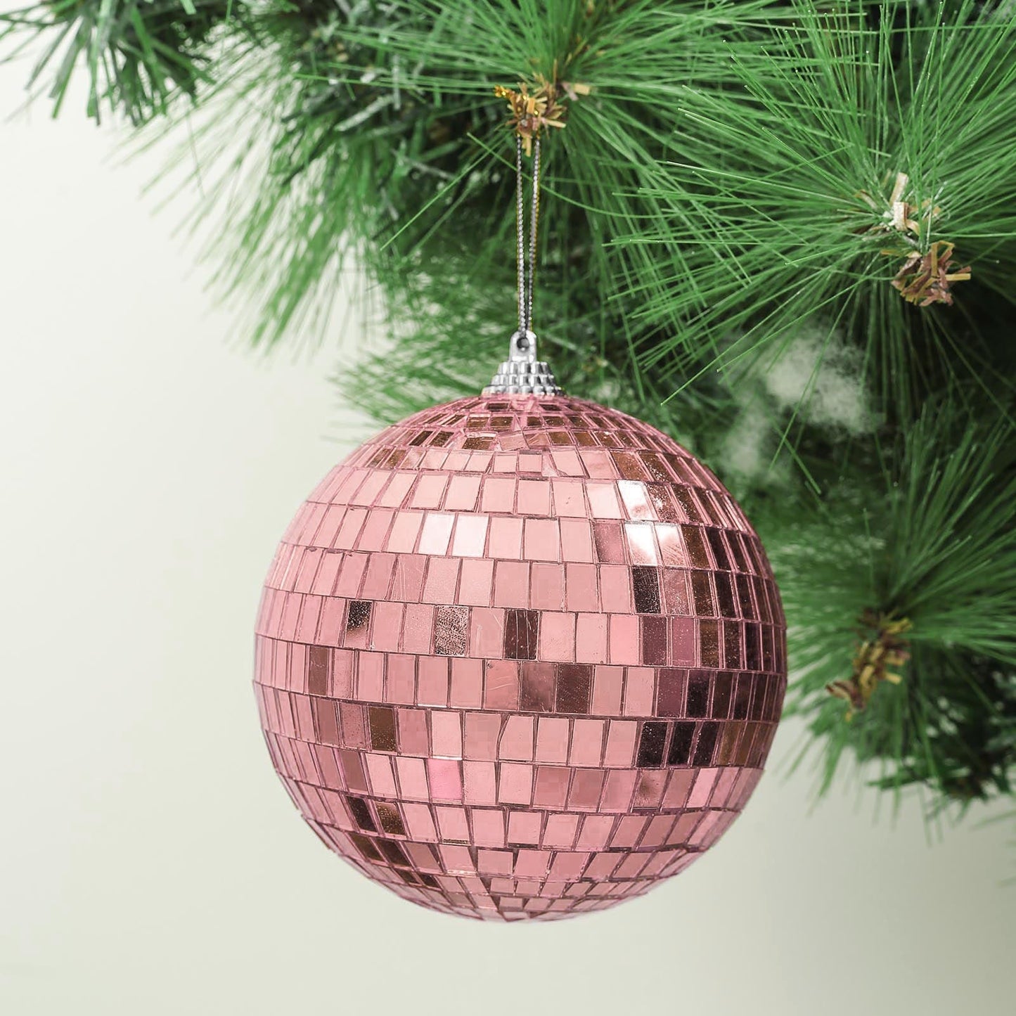 4inch Blush / Rose Gold Foam Disco Mirror Ball With Hanging Strings, Holiday Christmas Ornaments