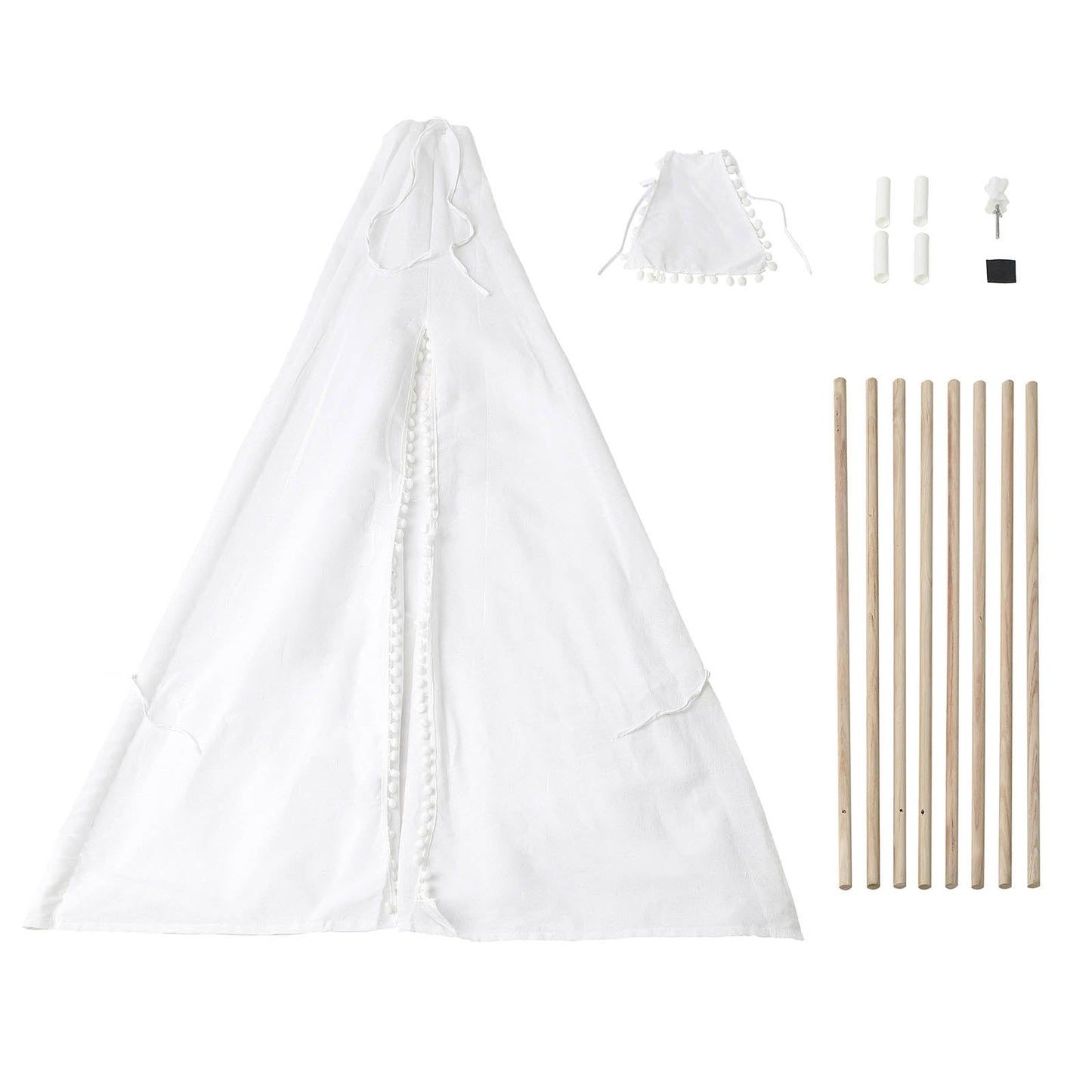 White kids linen teepee play tent for indoor/outdoor fun with window.