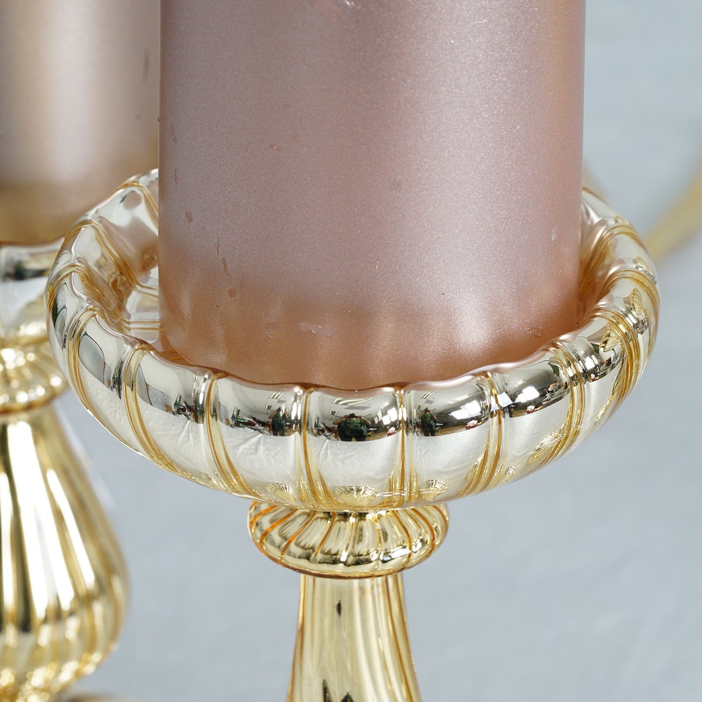 Mercury gold glass pillar candle holder stands, set of 3.