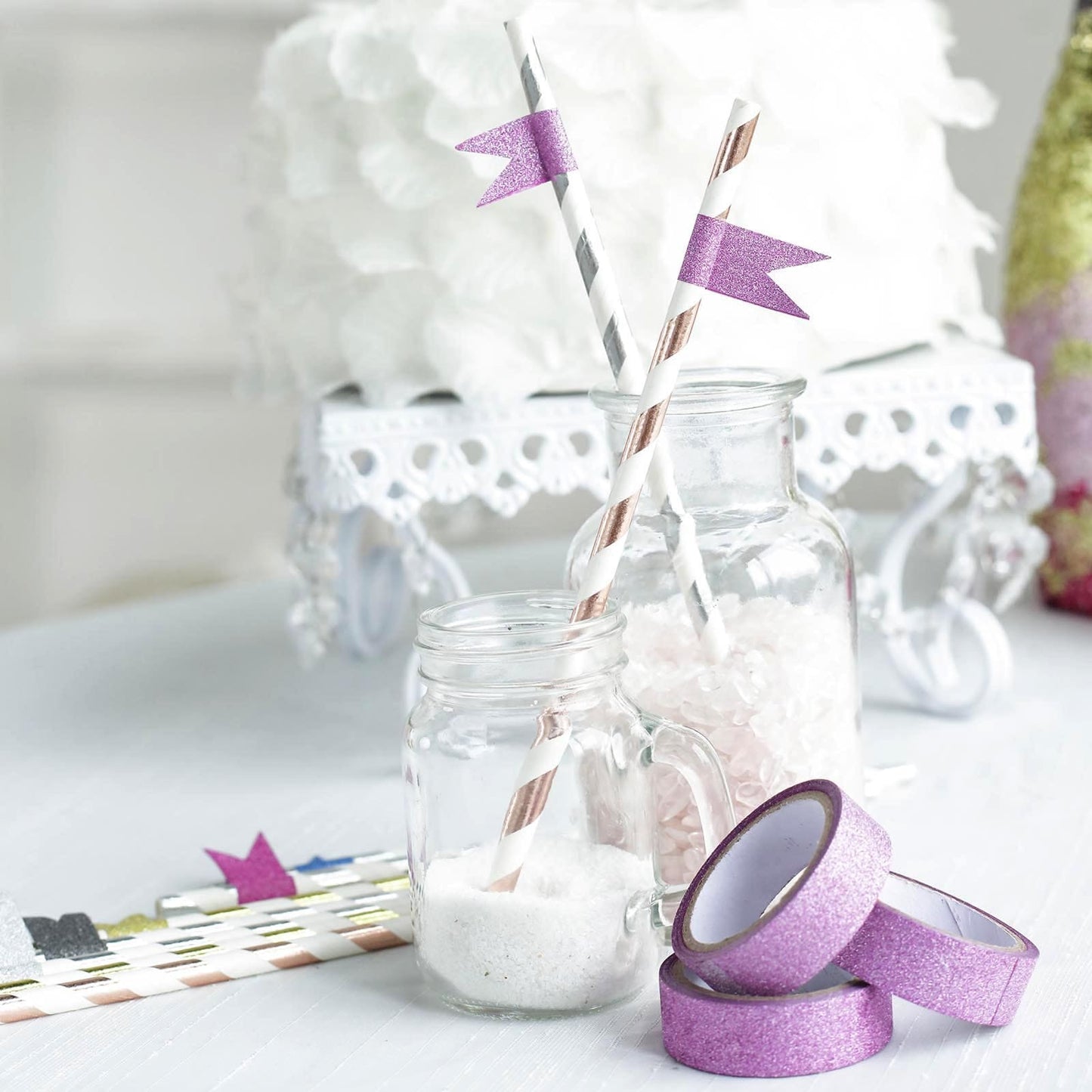 Purple glitter washi tape for DIY crafts and decorations.