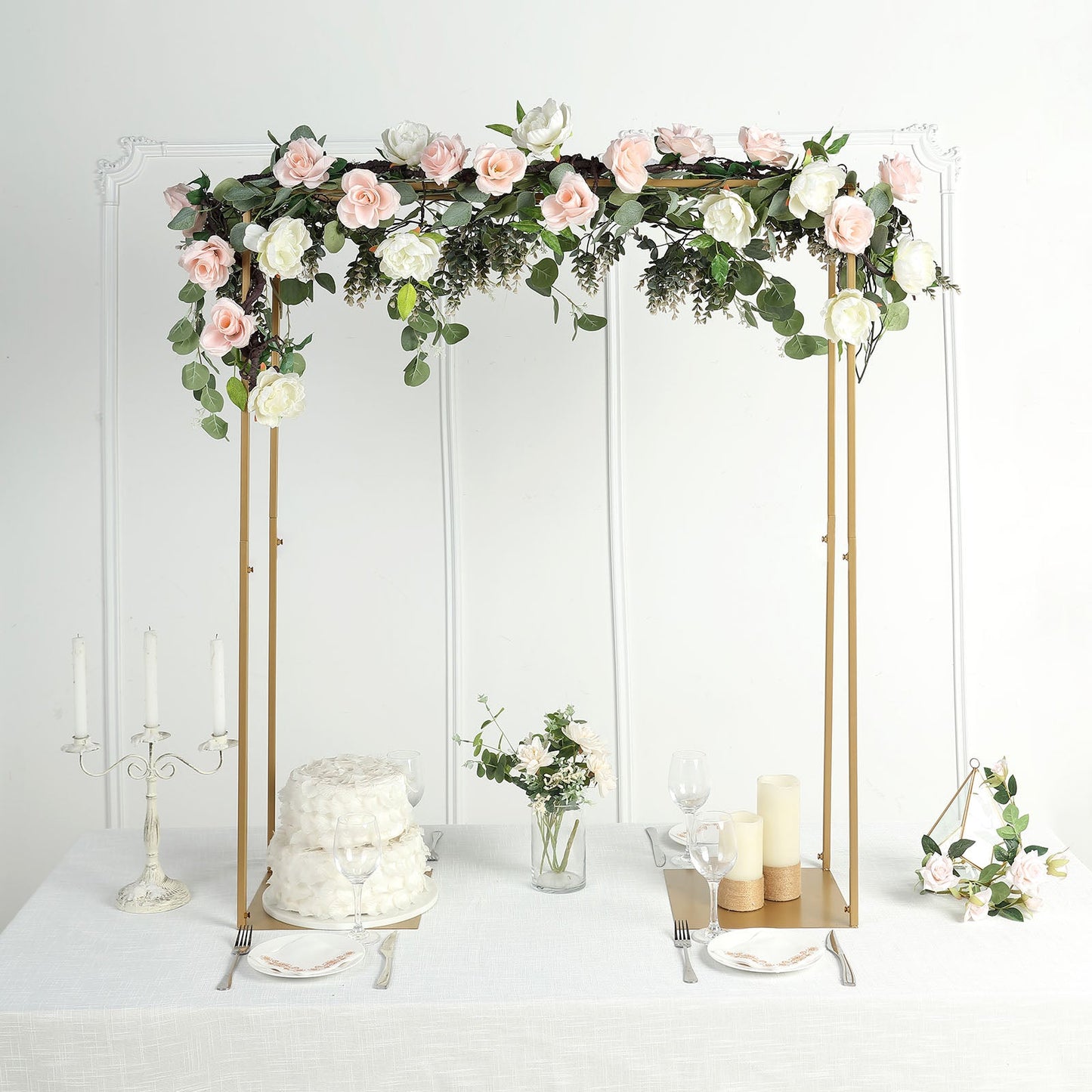 Gold Adjustable Tall Metal Flower Arch Frame Stand For Over The Table 48 Inch