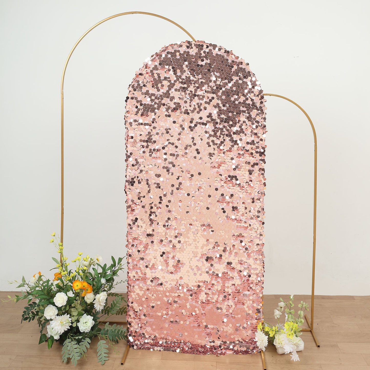 Sparkly 6 Feet Blush Rose Gold Arch Cover For Round Top Stand