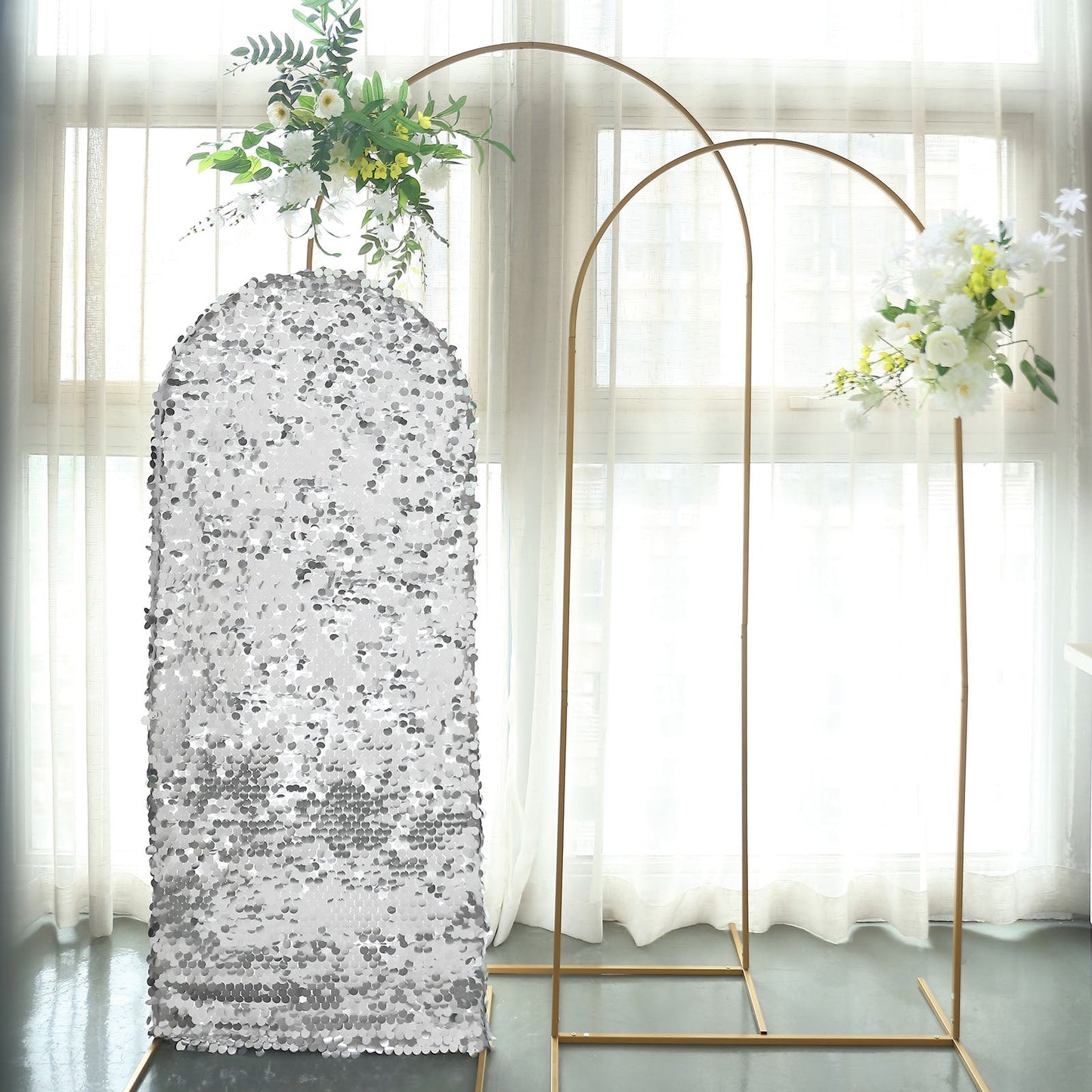 Big Payette Sequin Arch Cover Silver 5 Feet