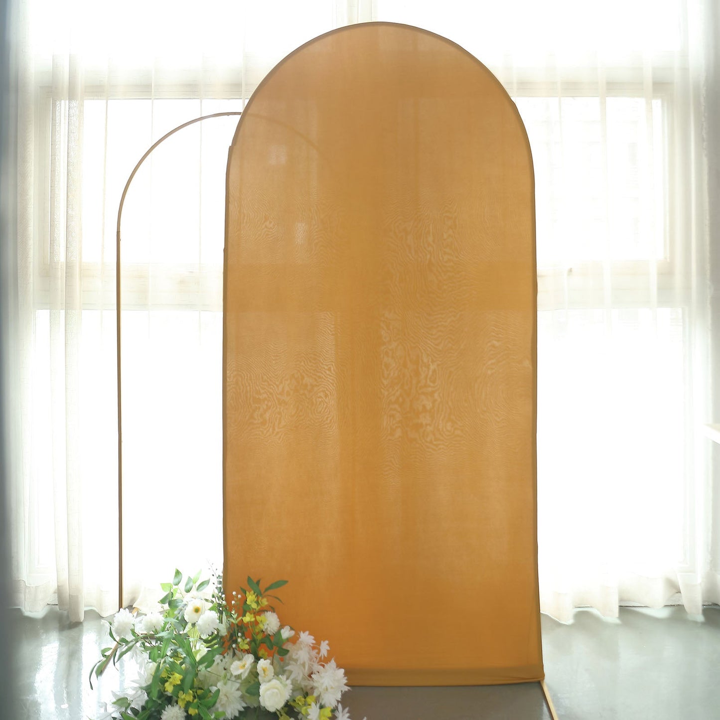 Matte Gold Spandex Arch Cover in 7 Feet For Round Top Chiara Backdrop Stand