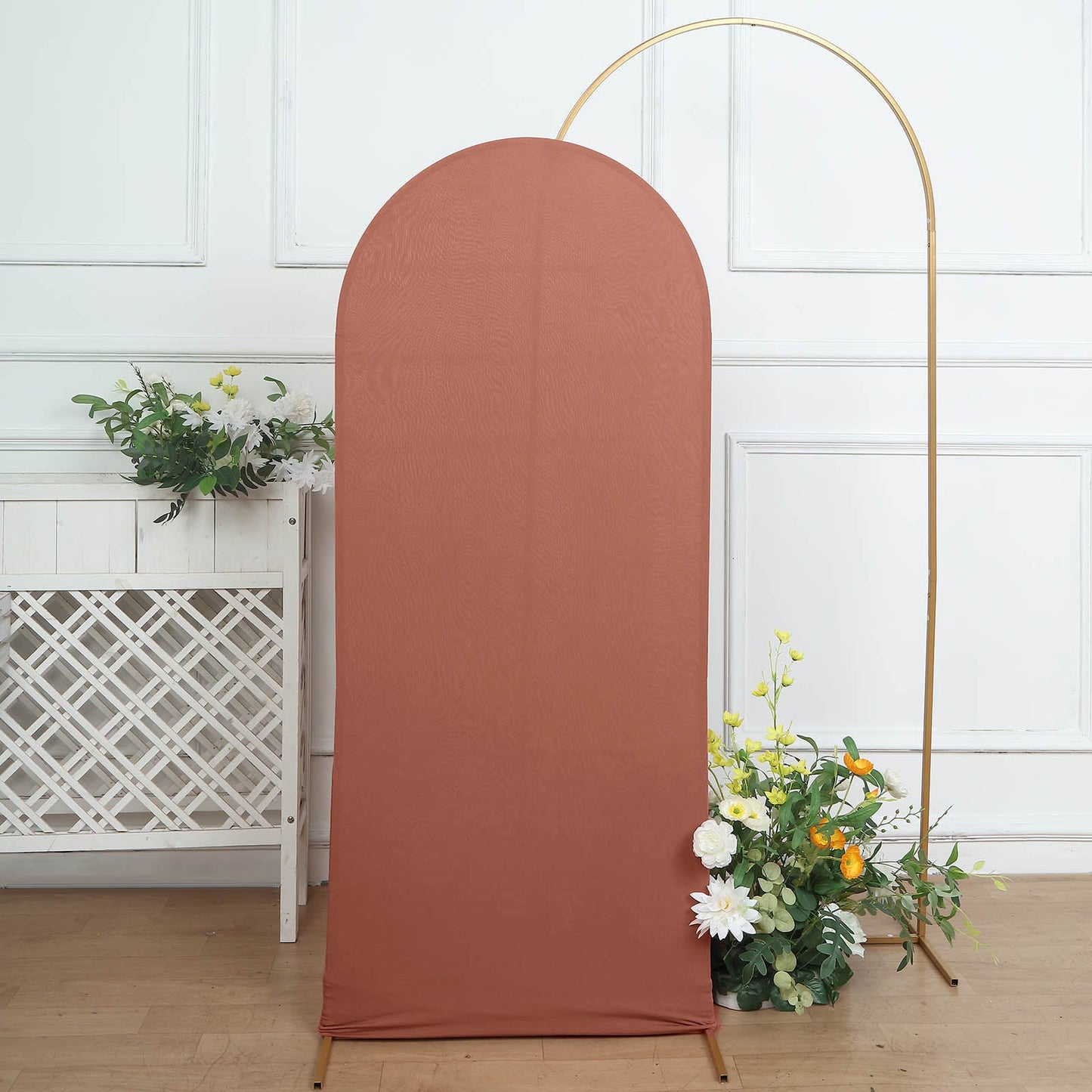 5ft Matte Terracotta Spandex Fitted Wedding Arch Cover For Round Top Chiara Backdrop Stand
